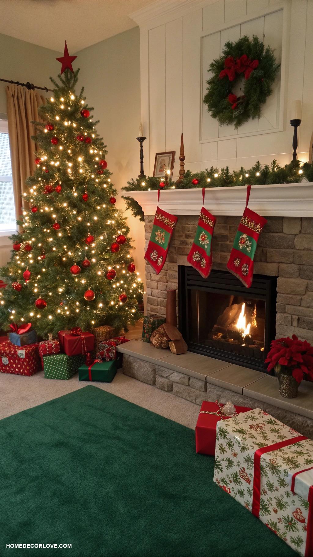 christmas living room ideas Use a festive color scheme of red and green
