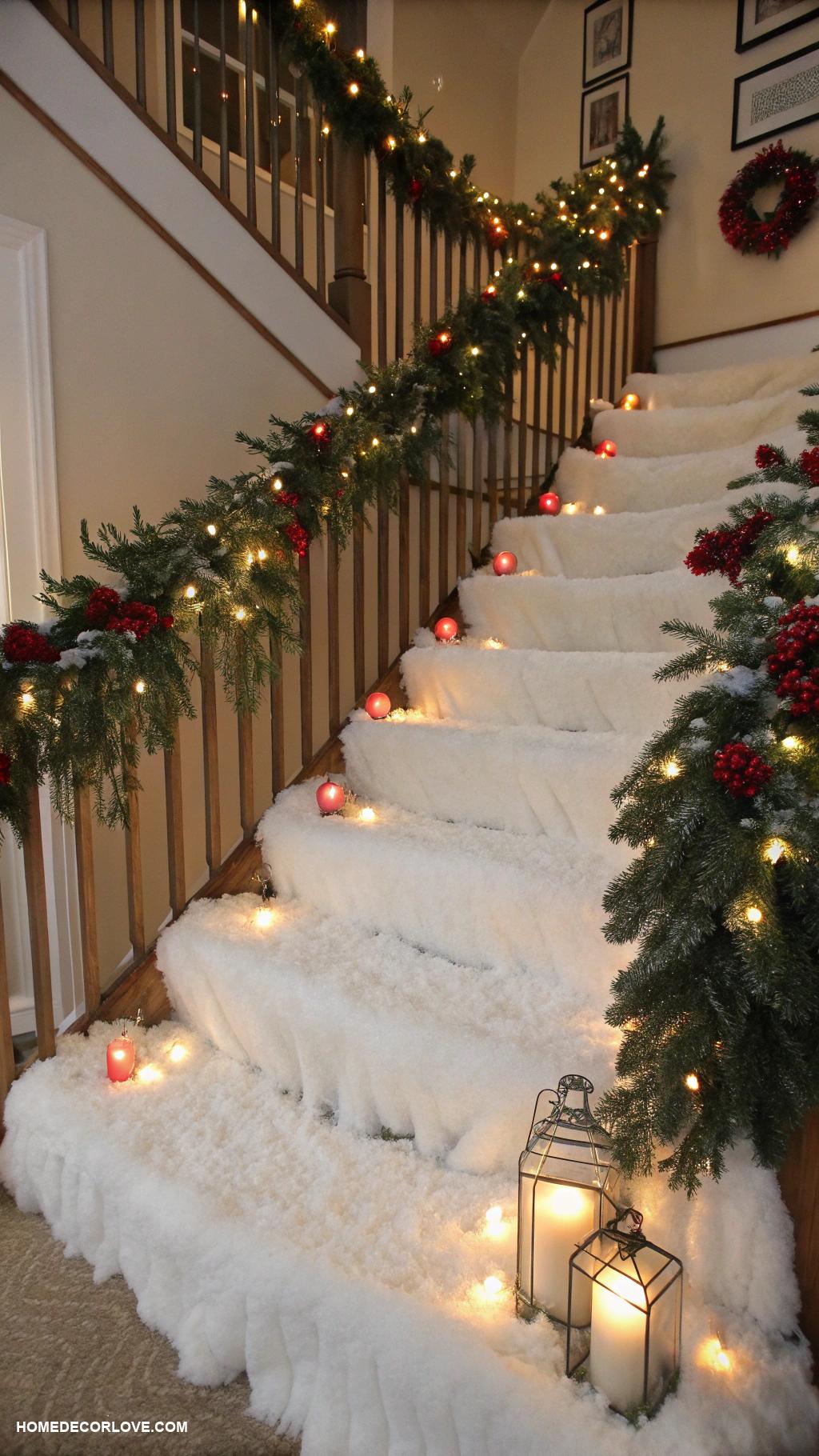 christmas staircase ideas Create a winter wonderland scene on steps