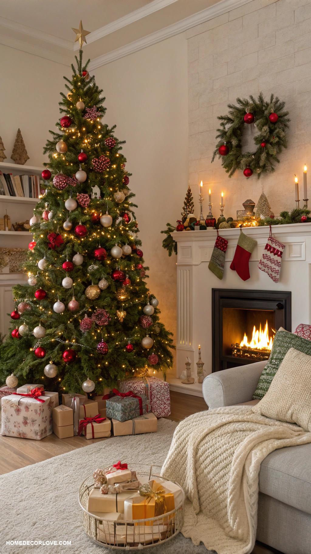 cozy christmas apartment Christmas tree adorned with ornaments