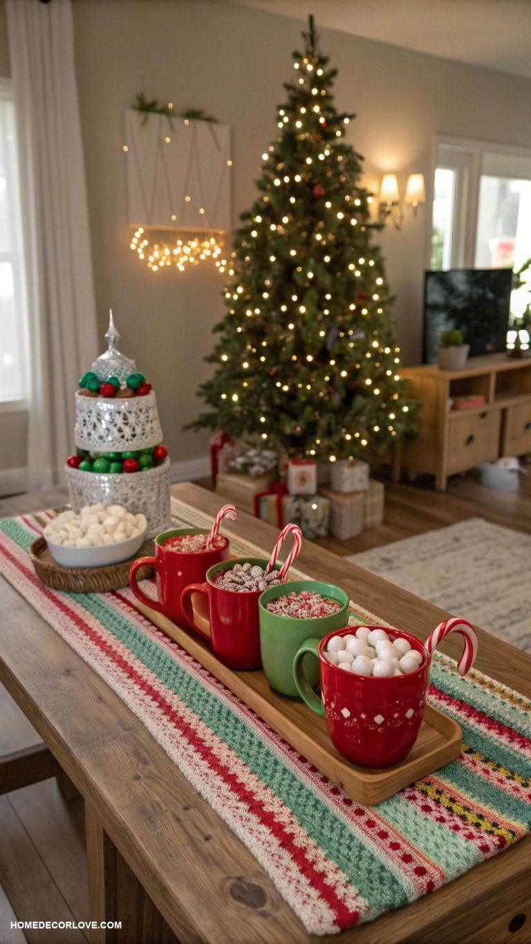 cozy christmas apartment Hot cocoa bar with mugs