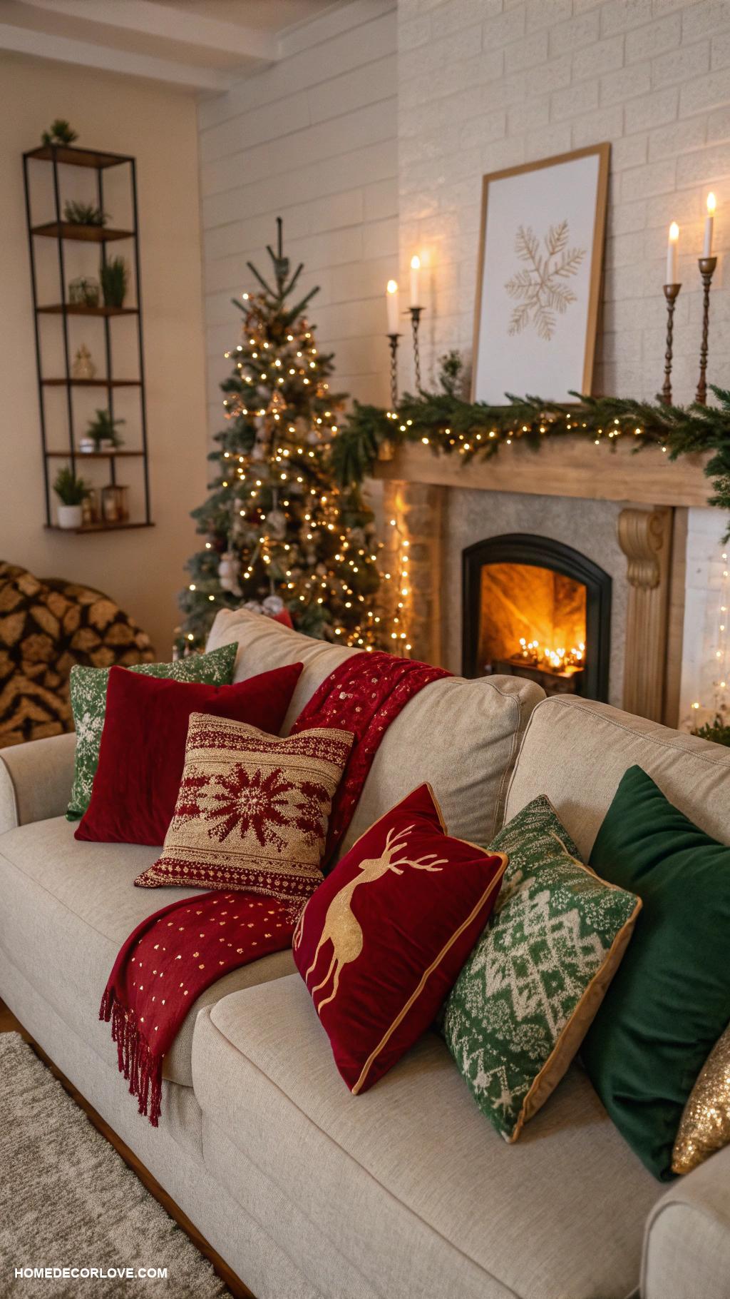 cozy christmas apartment Seasonal pillows in festive colors