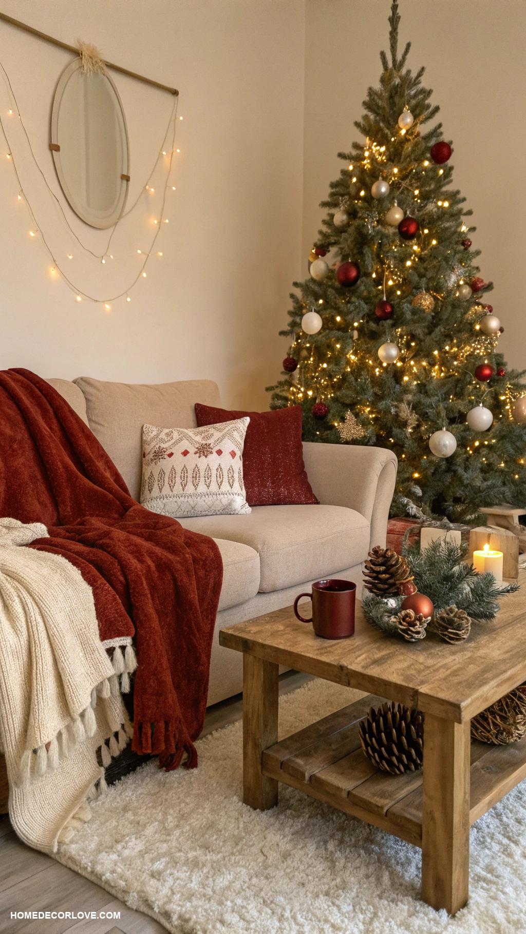 cozy christmas apartment Warm throw blankets on the couch