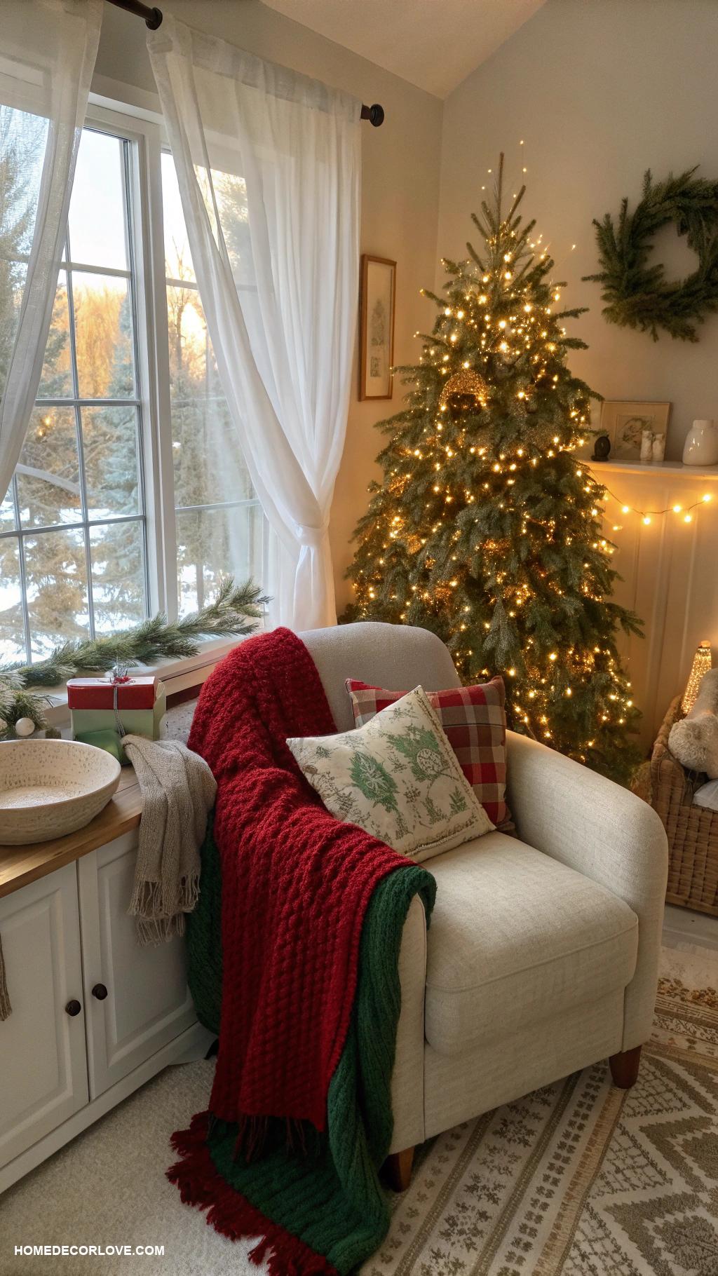 cozy christmas living room Cozy reading nook with pillows