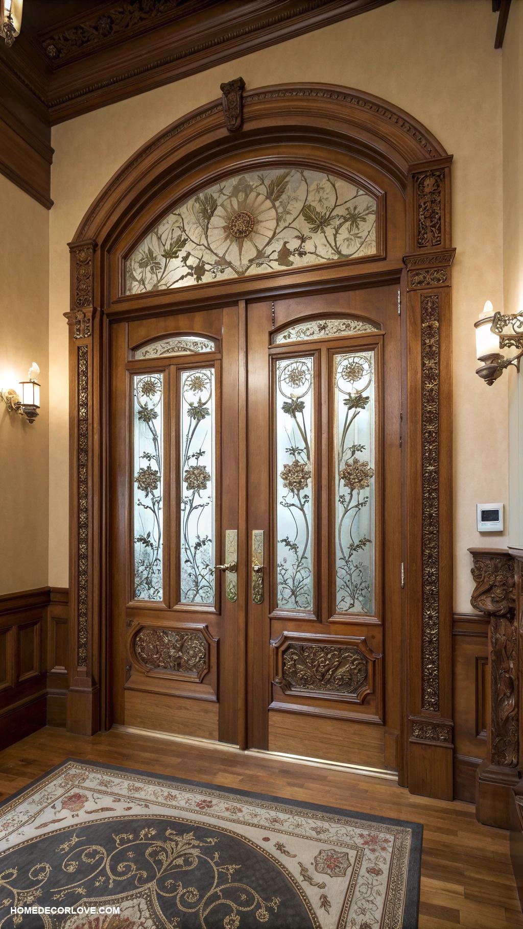 double door entryway Classic wooden double doors with intricate carvings