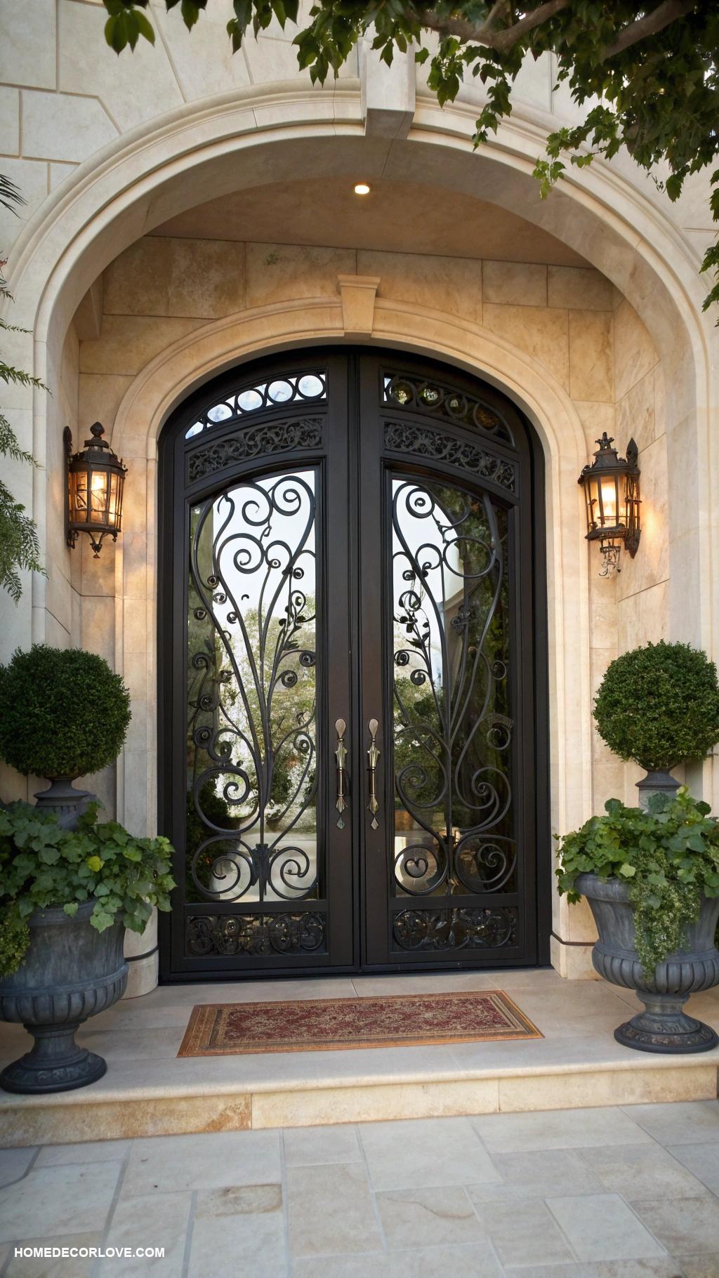 double door entryway Wrought iron double doors for added security