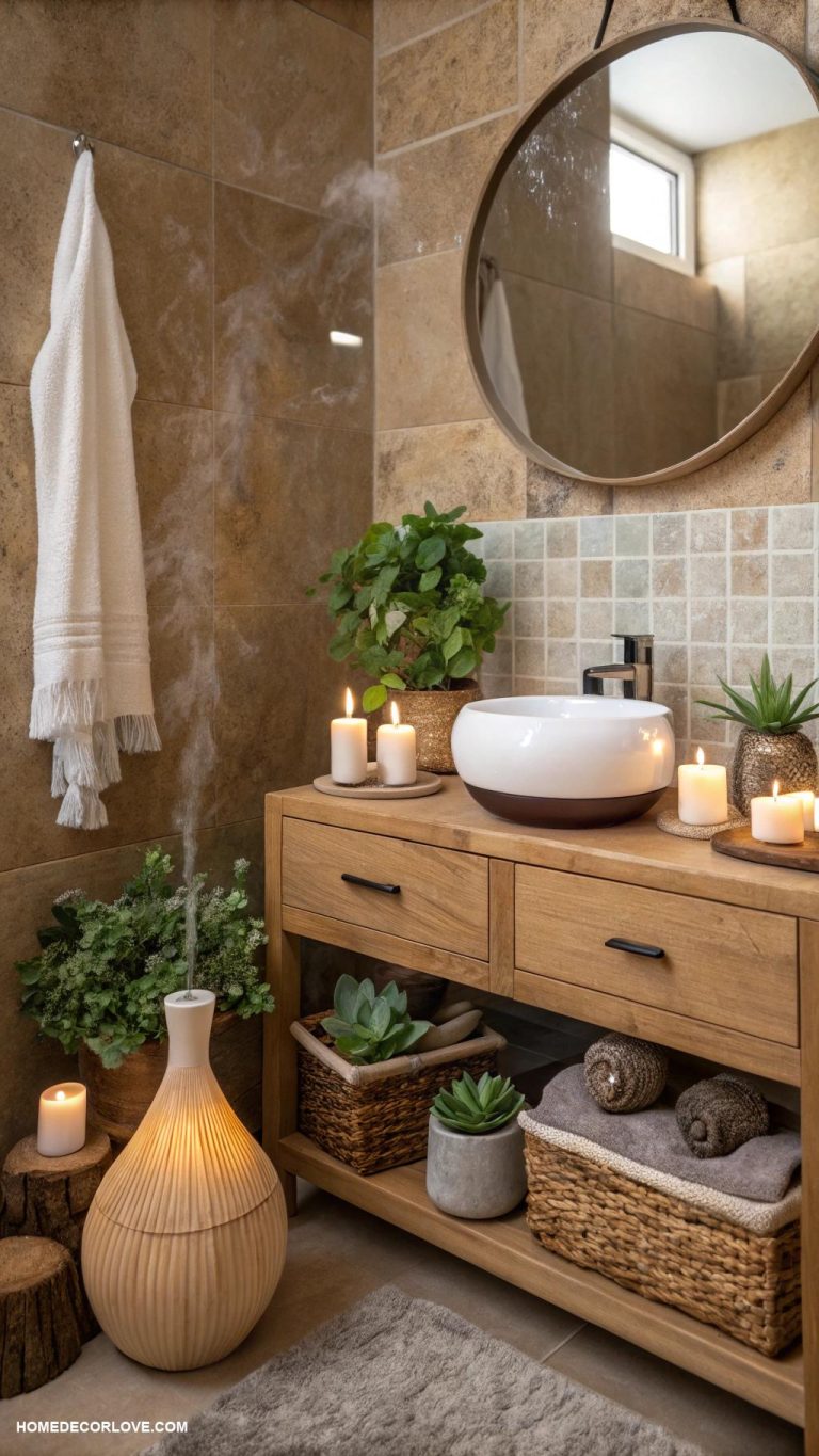 earthy bathroom Essential oil diffuser for ambiance
