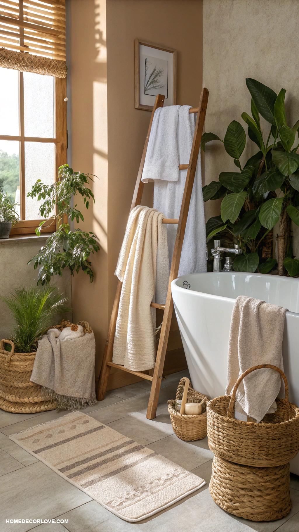 earthy bathroom Organic cotton towels in neutral tones