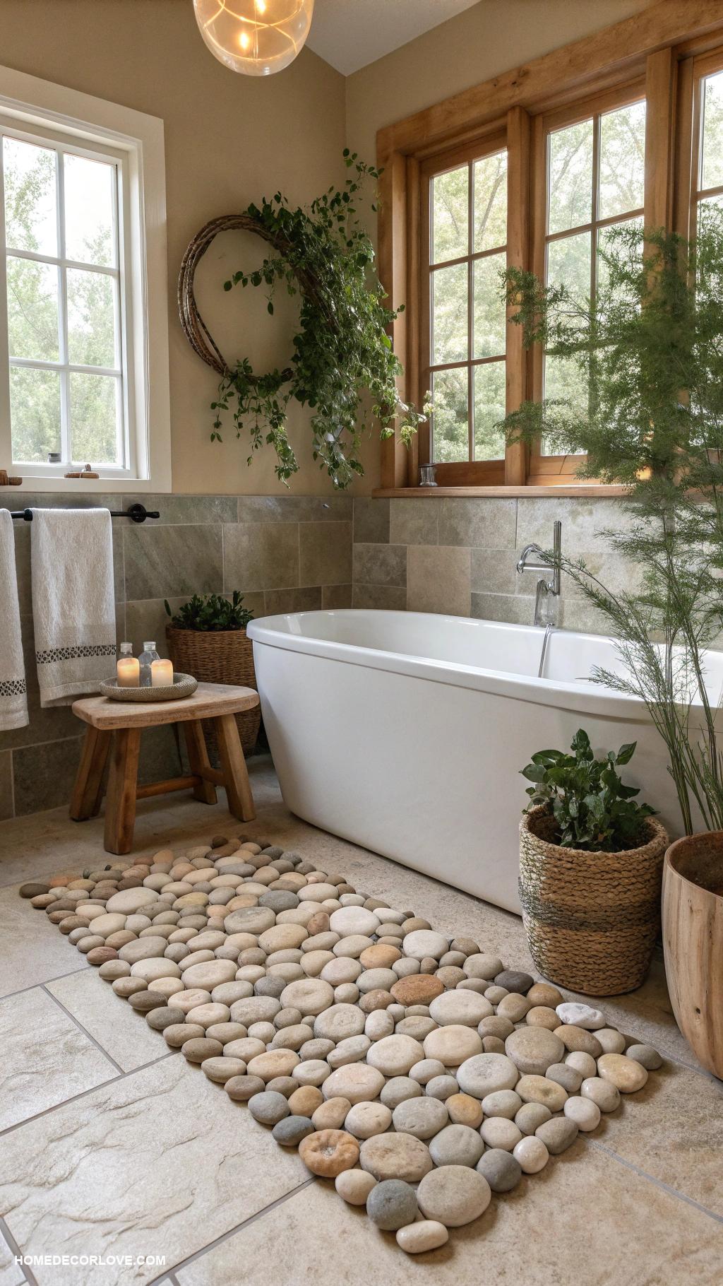 earthy bathroom Stone or pebble bath mat