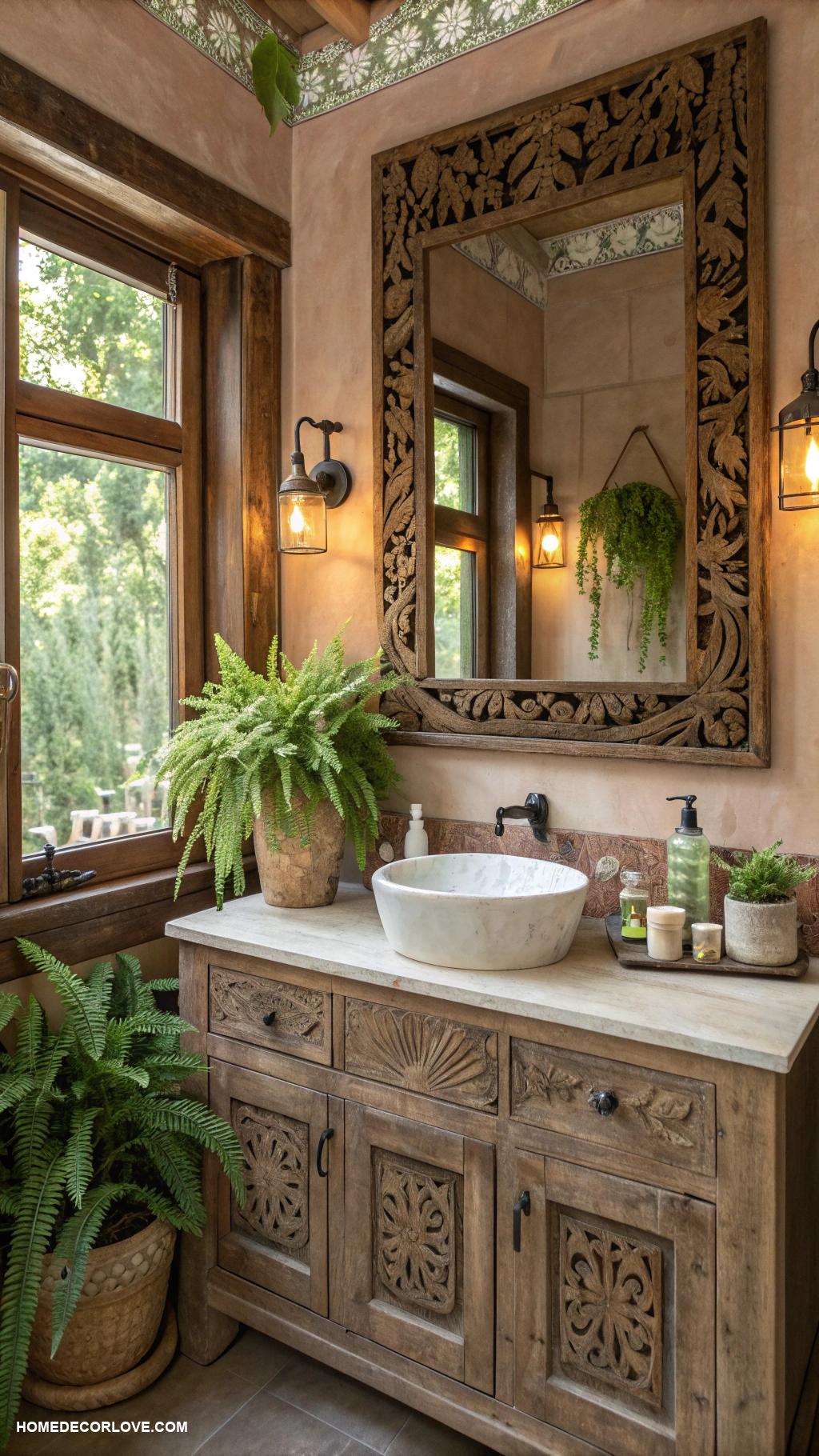 earthy bathroom Vintage wood mirror frame