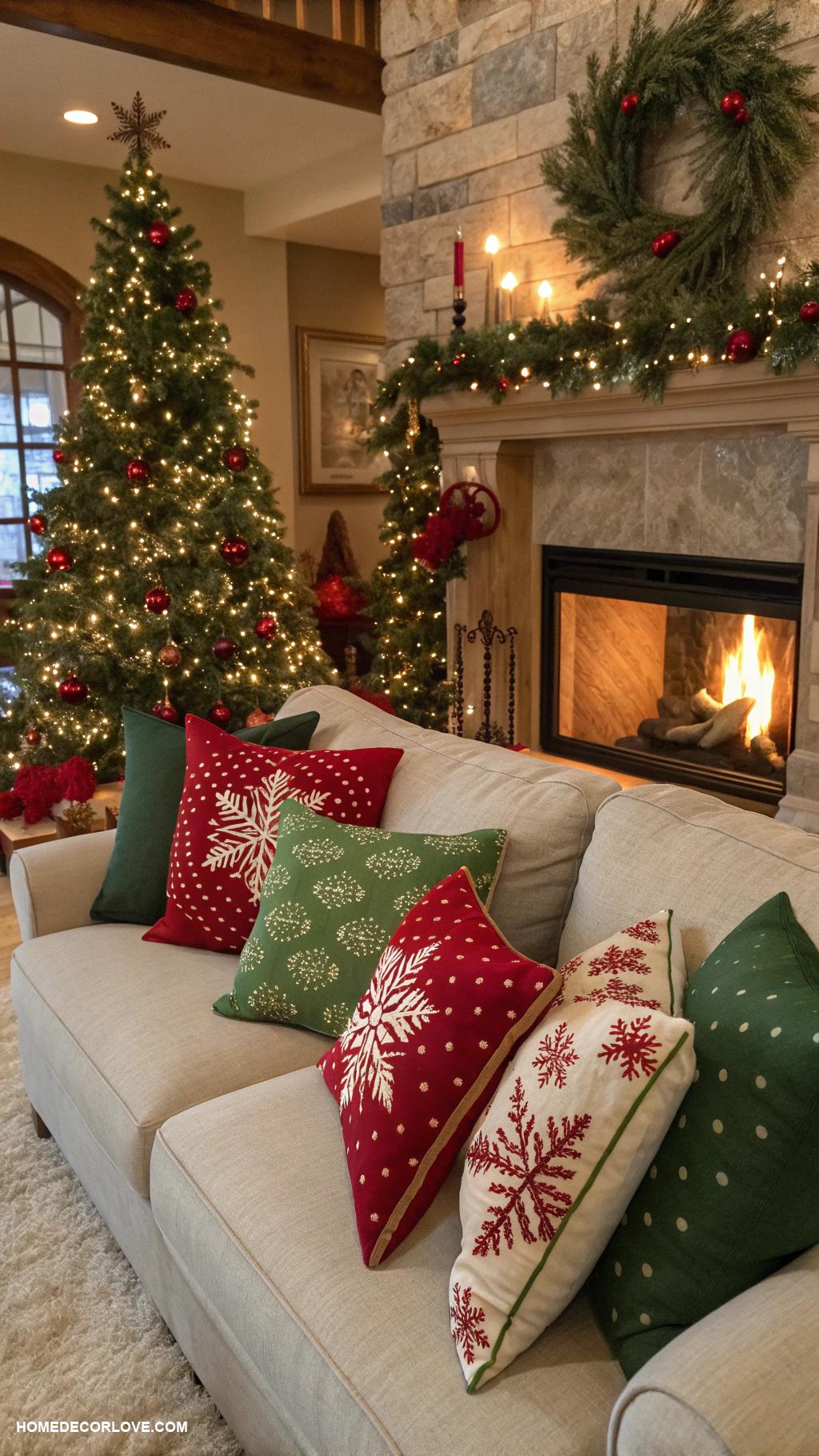 elegant christmas decor Classic red and green throw pillows