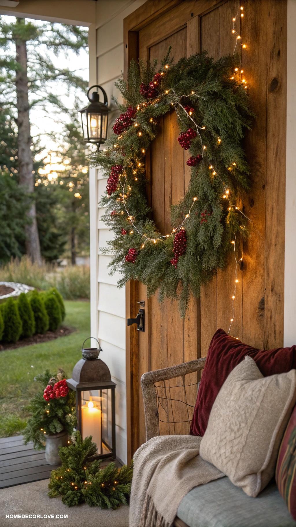 elegant christmas decor Natural pine wreath on the door