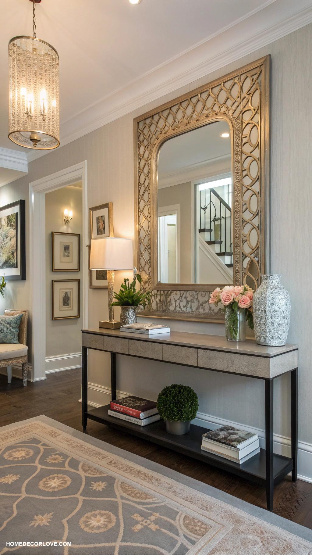 front entryway ideas Hang a decorative mirror for reflection
