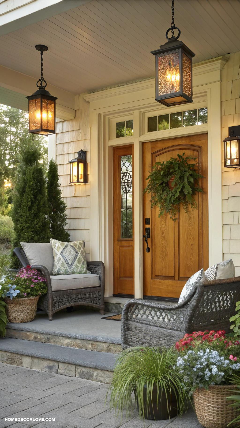 front entryway ideas Include outdoor lighting for ambiance