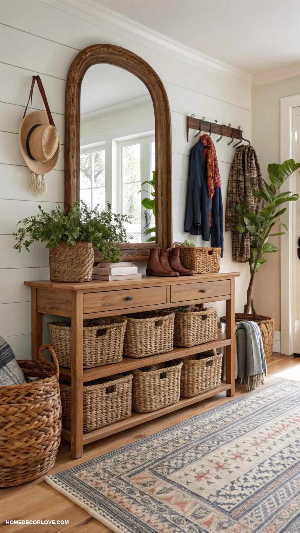 front entryway ideas Use woven baskets for storage