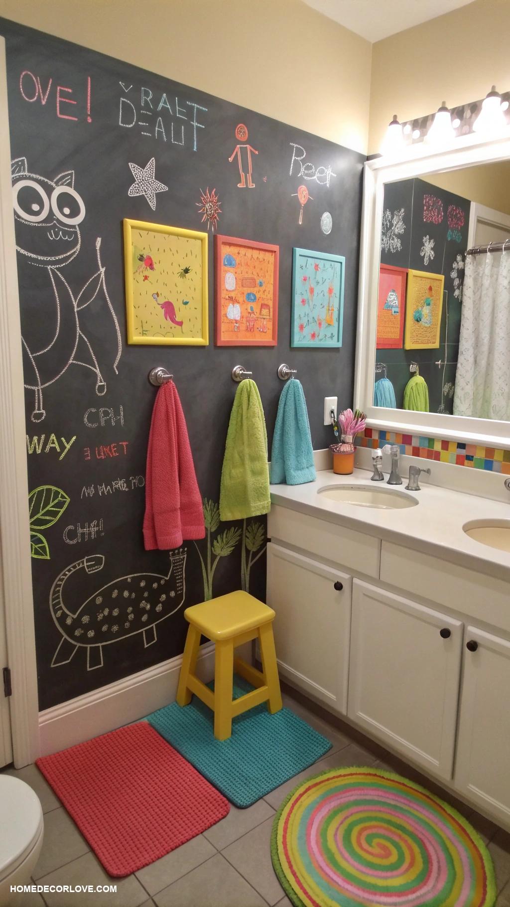 kids bathroom ideas Interactive wall art with chalkboard paint