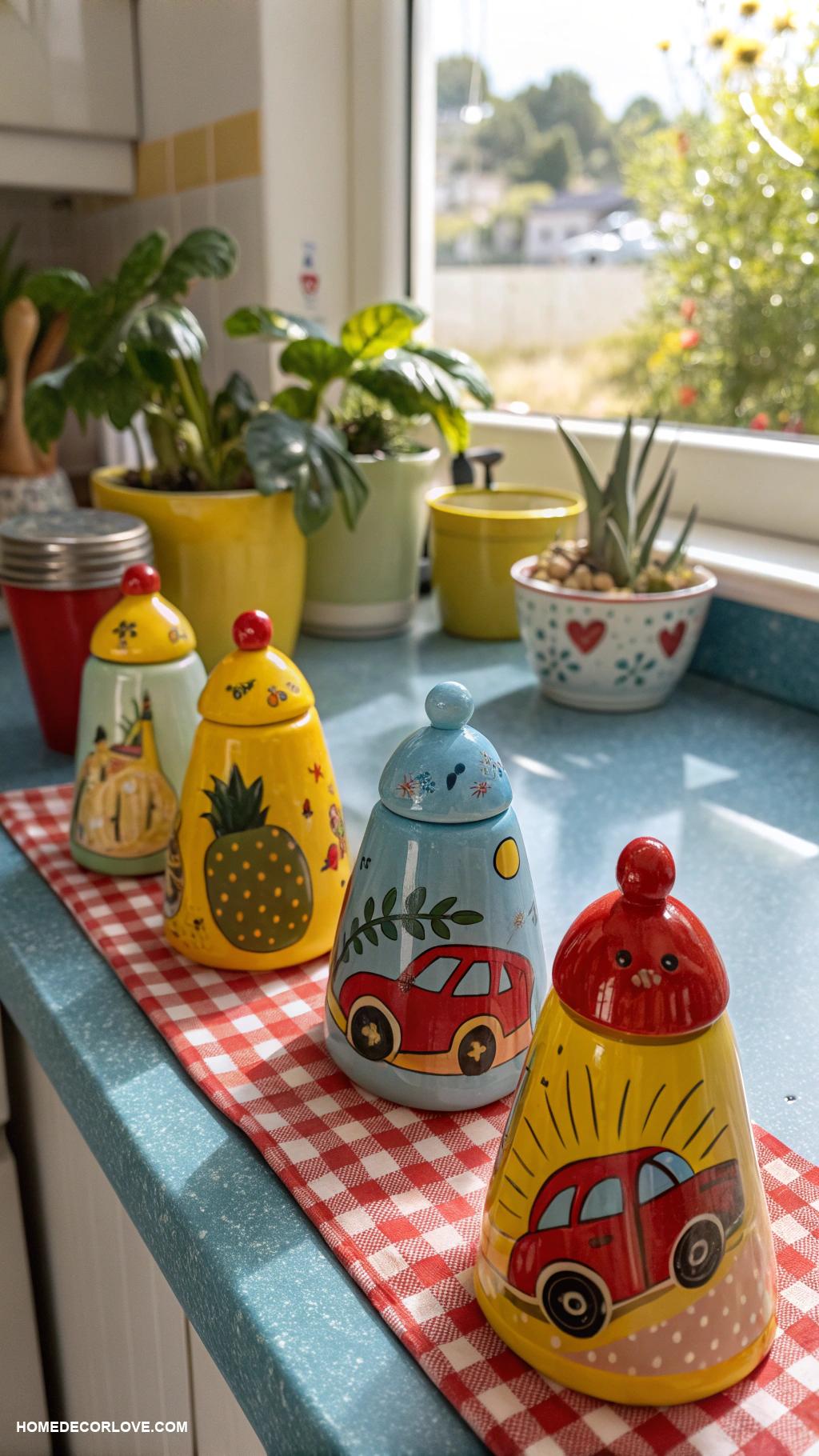 kitschy kitchen inspo Colorful ceramic salt and pepper shakers