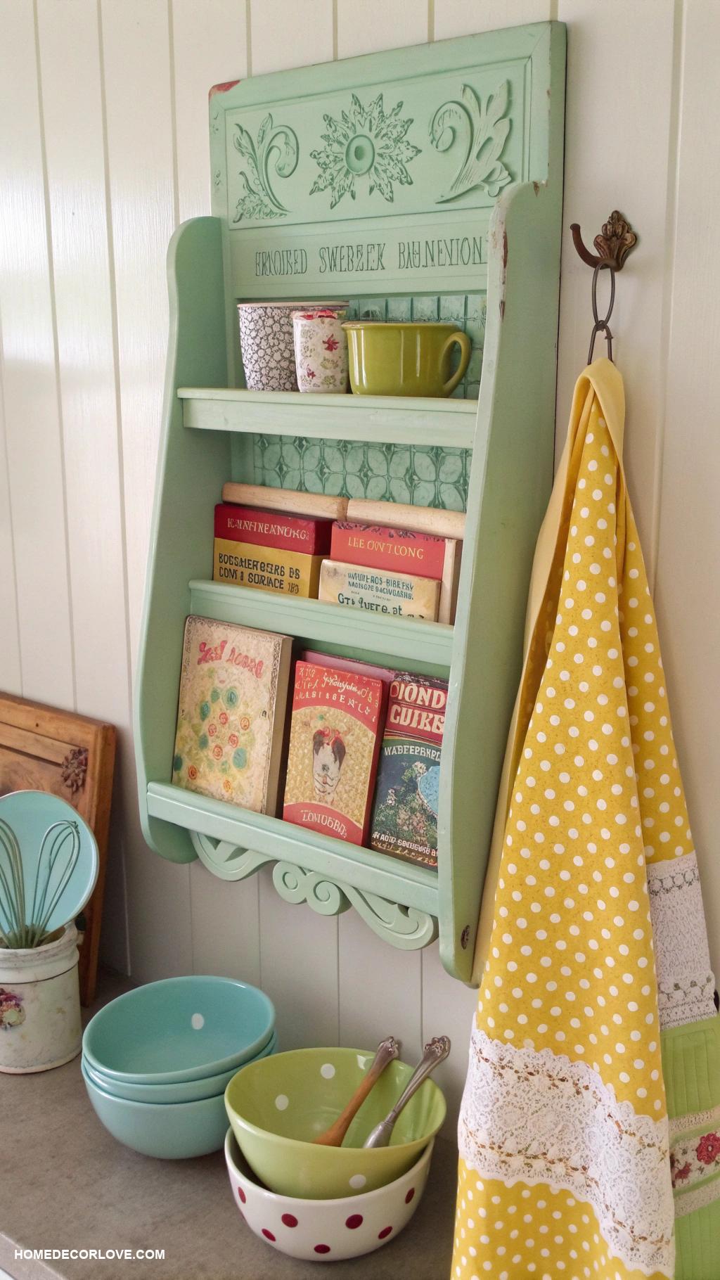 kitschy kitchen inspo Vintage cookbook display rack
