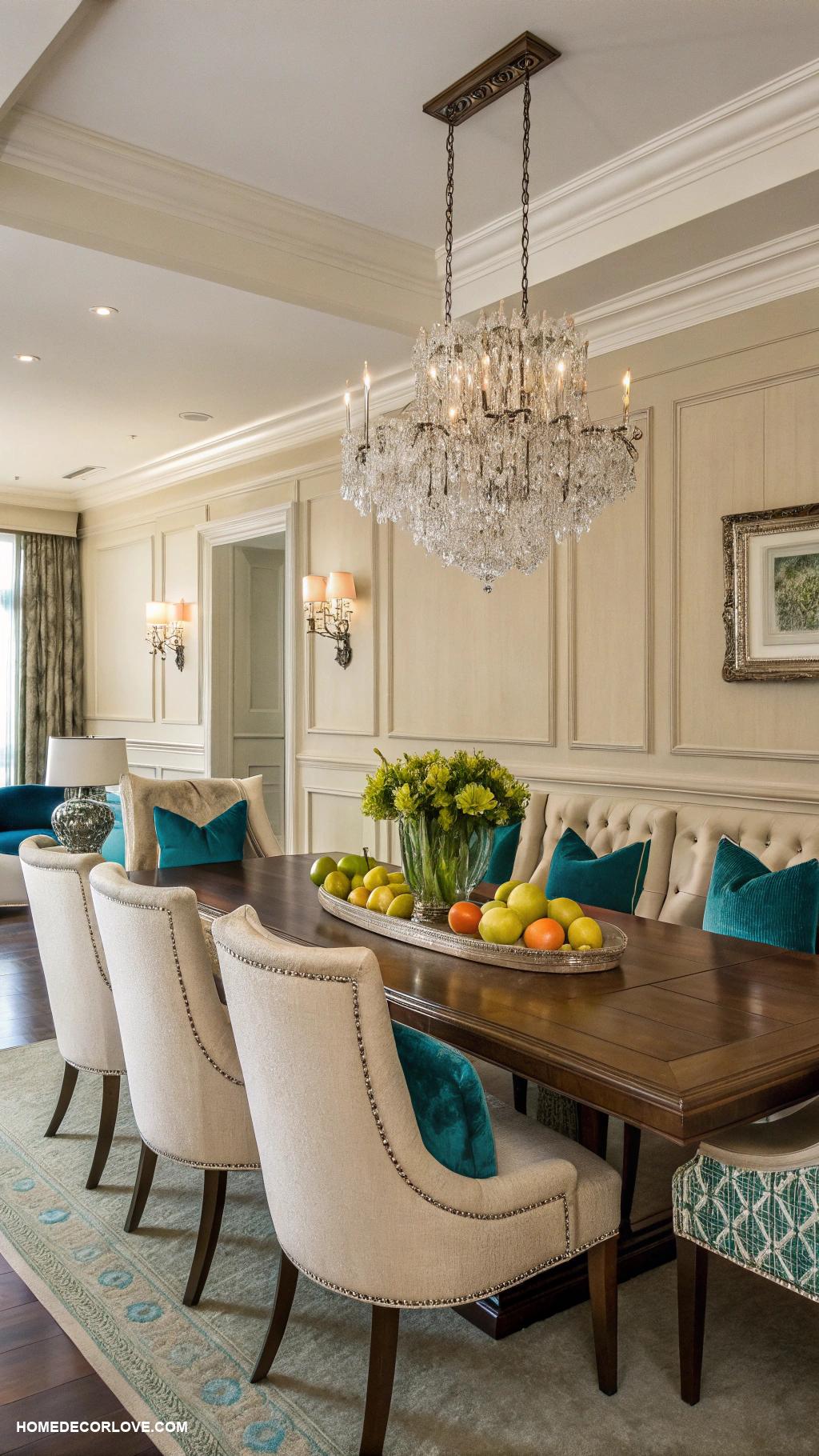 luxury dining room Neutral palette with pops of color accents