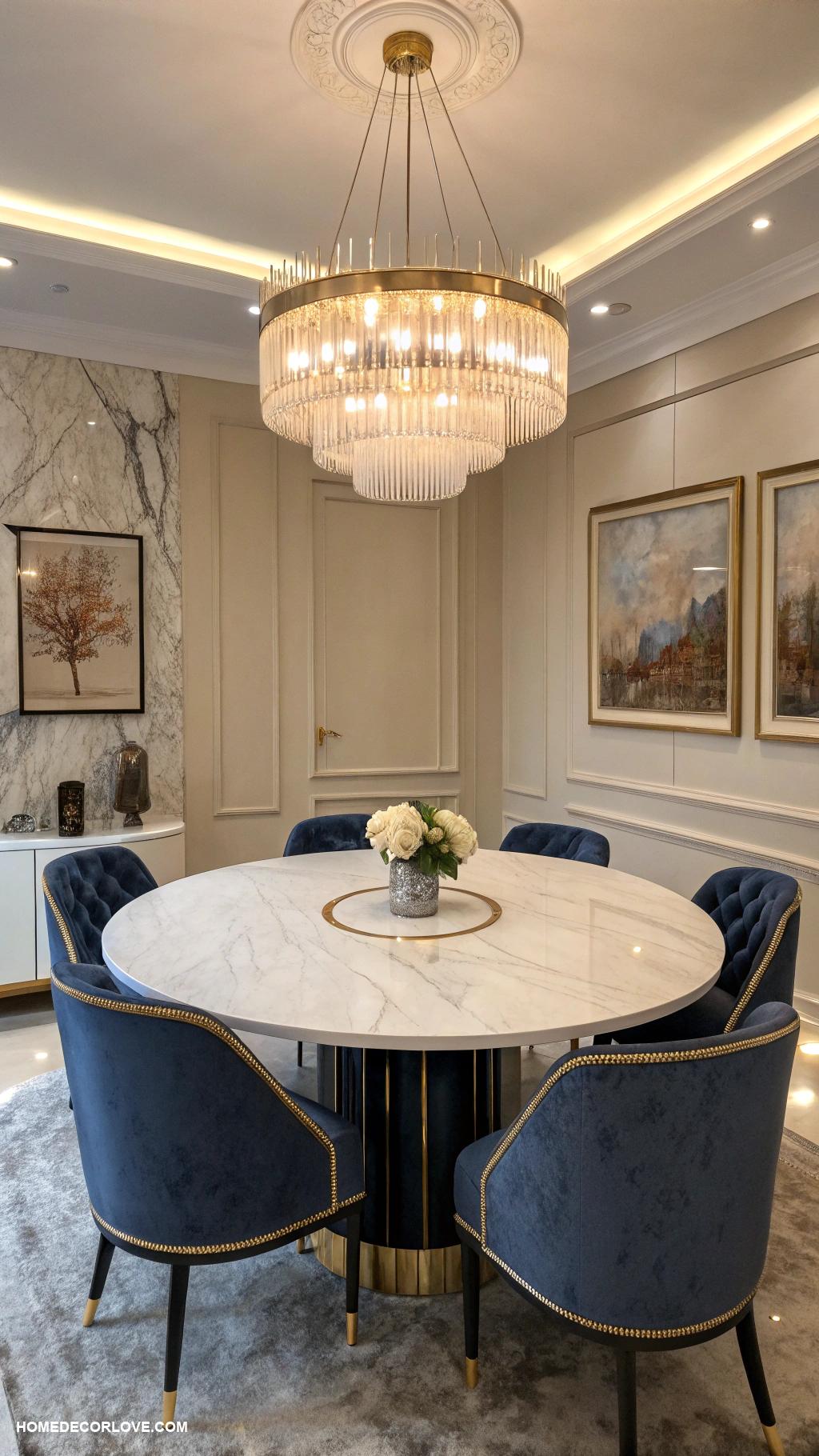 luxury dining room Polished marble table for stylish gatherings