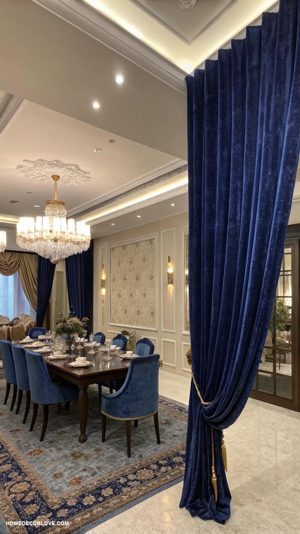 luxury dining room Rich velvet curtains for added sophistication