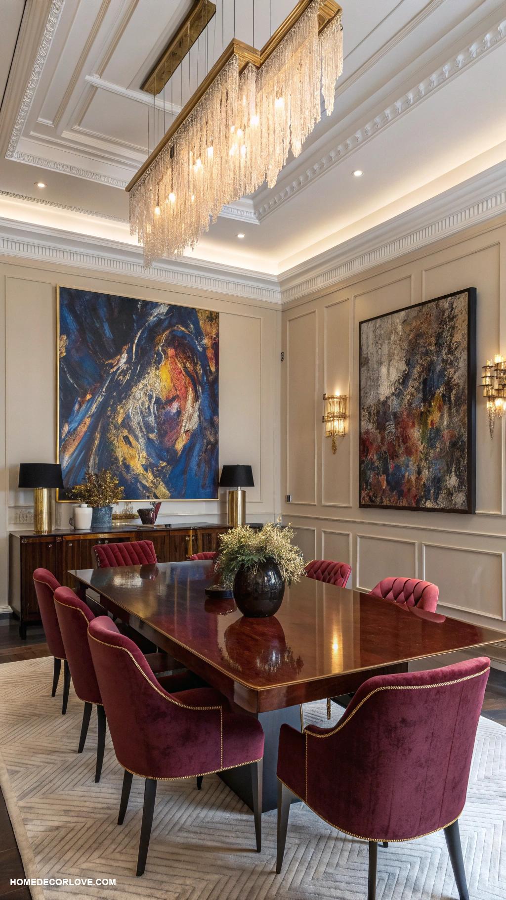luxury dining room Statement artwork as focal point