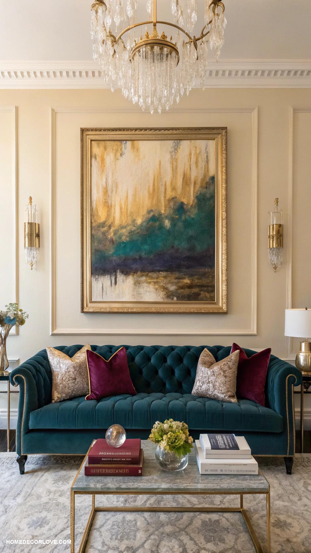 luxury living room Elegantly framed large artwork