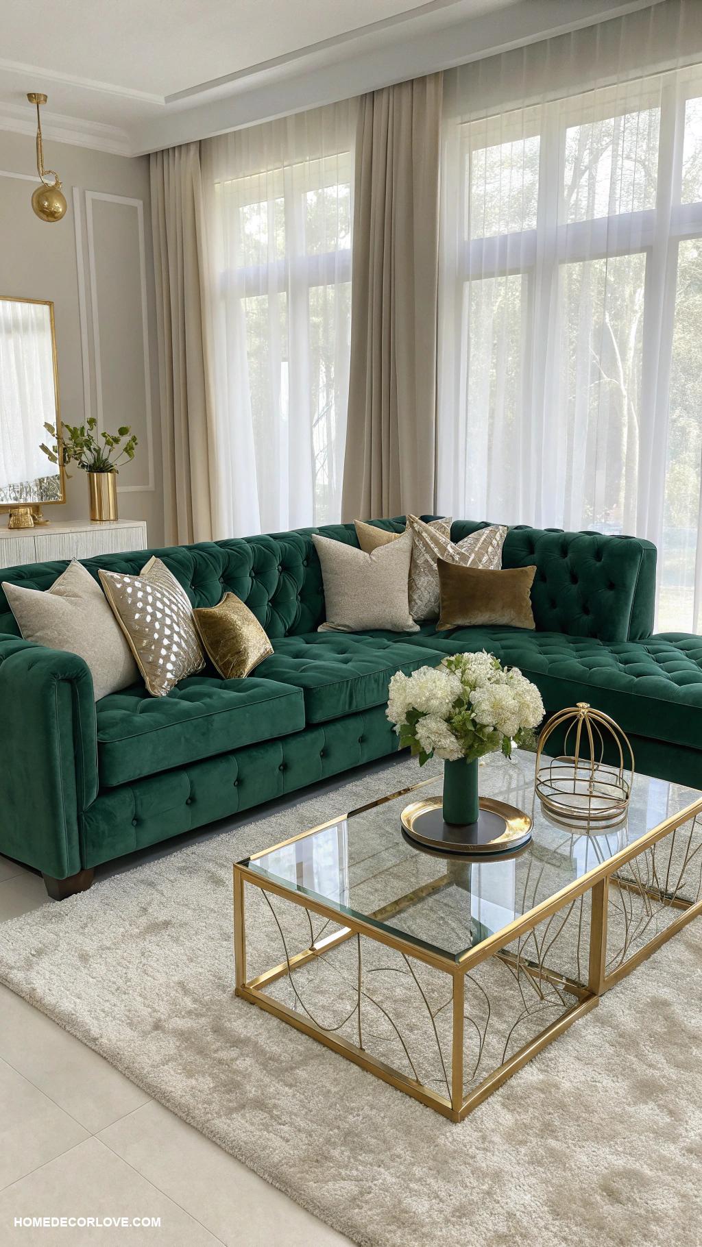luxury living room Plush velvet sectional sofa arrangement