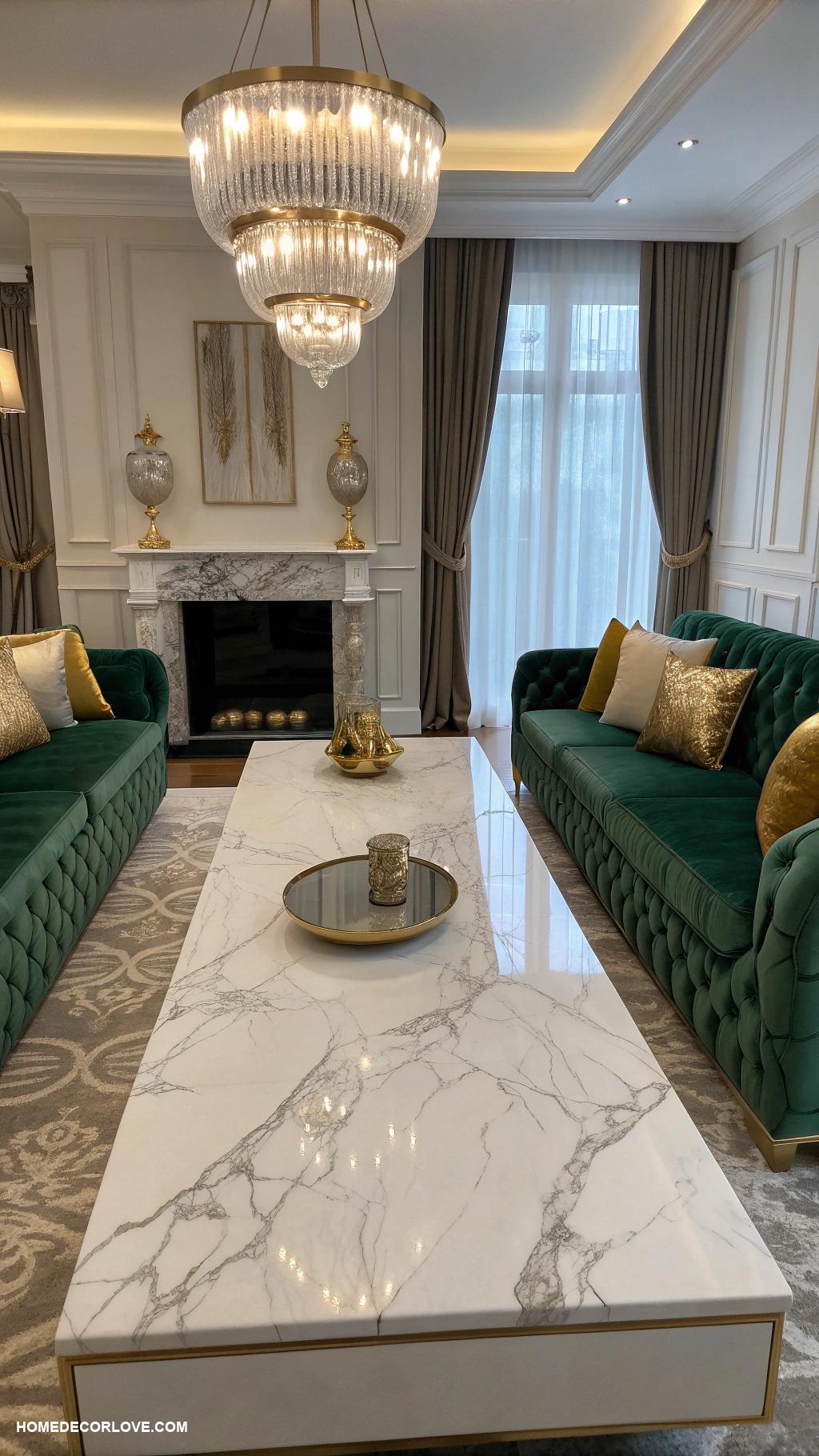 luxury living room Sleek marble coffee table centerpiece