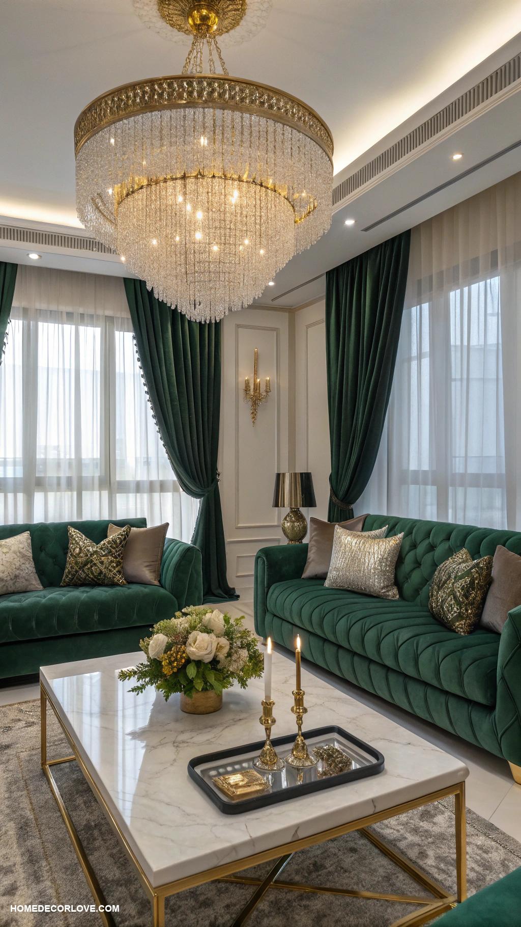 luxury living room Statement chandelier above seating