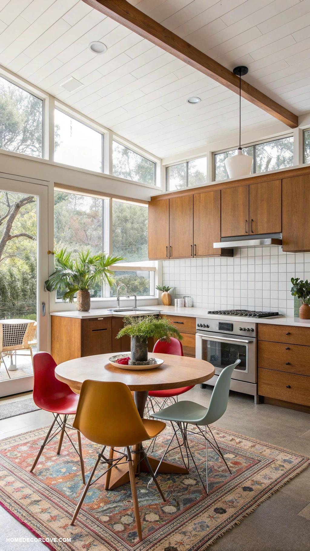 mid century modern kitchen Classic Eames chairs for dining space