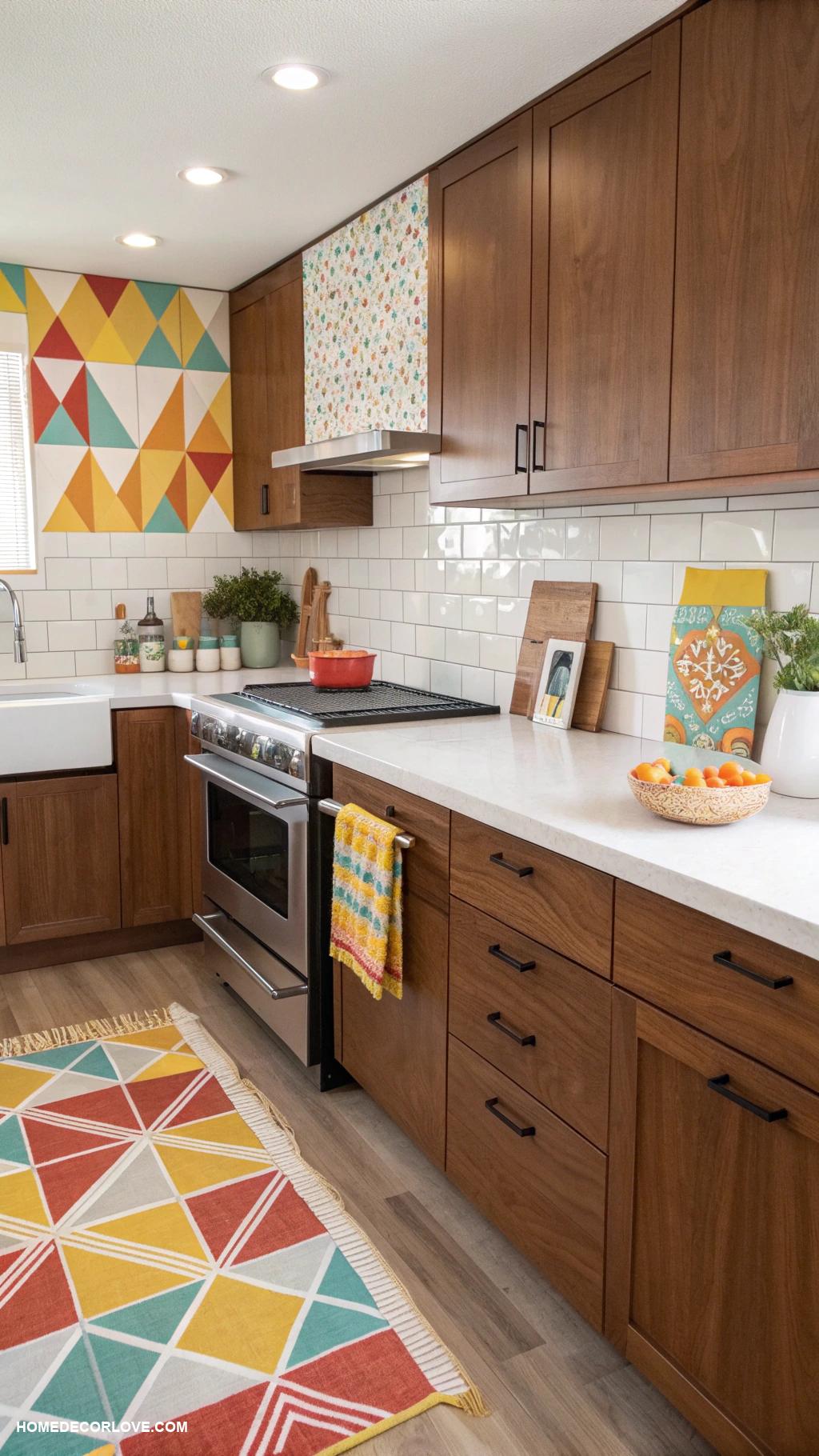 mid century modern kitchen Geometric patterns in kitchen textiles