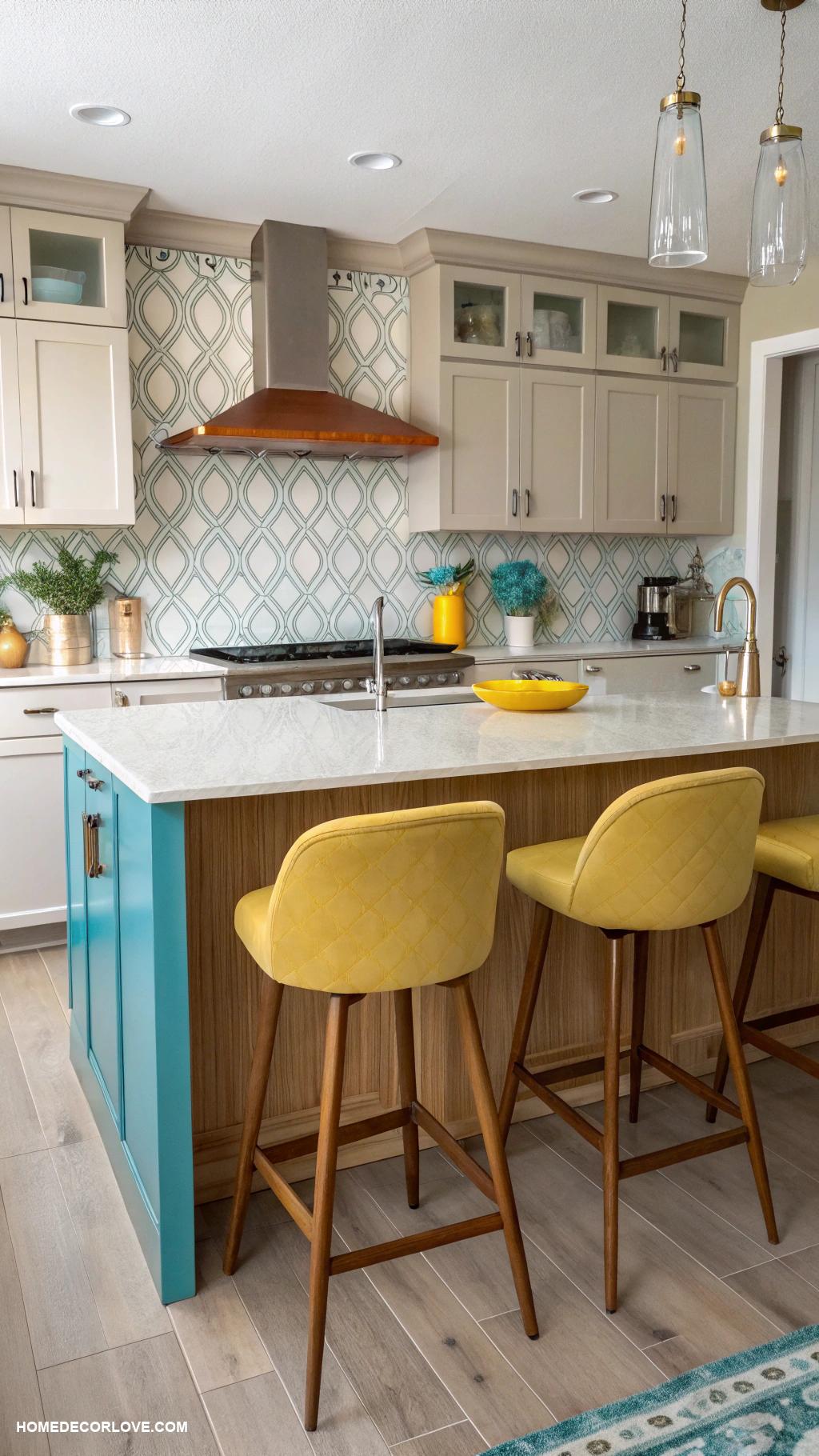 mid century modern kitchen Neutral palette with vibrant accents