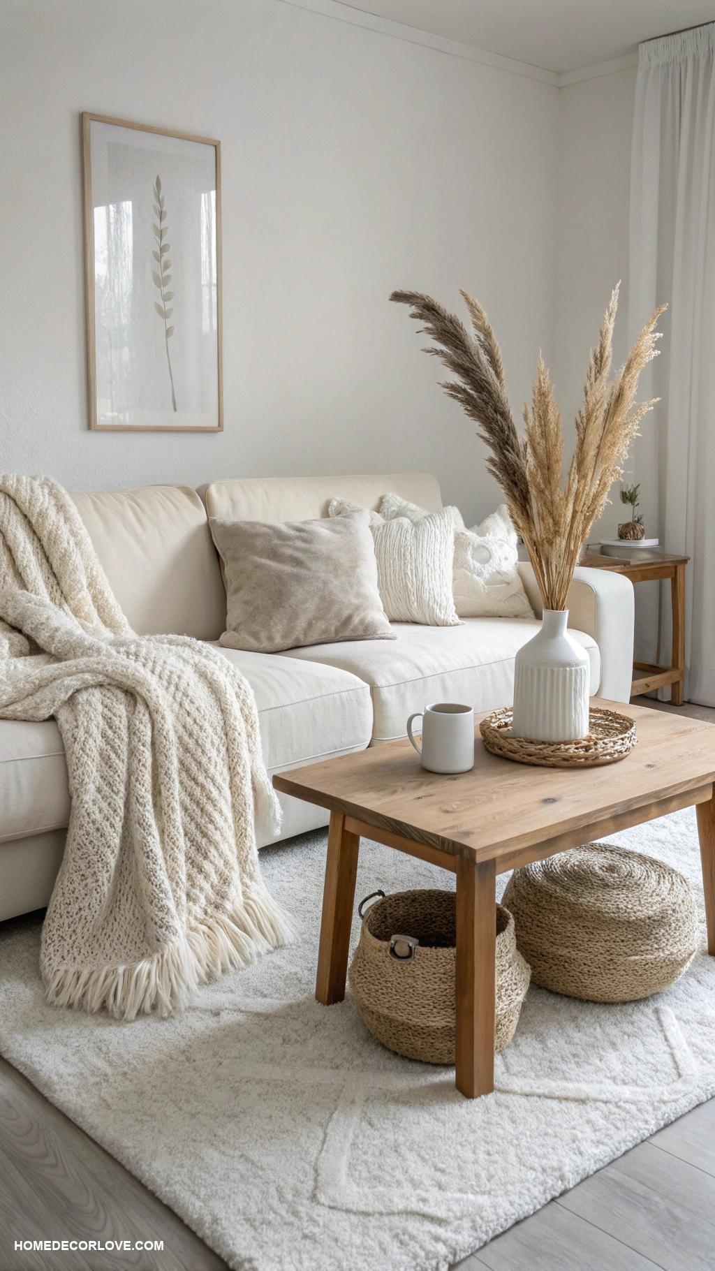 minimalist living room Add texture with cozy textiles