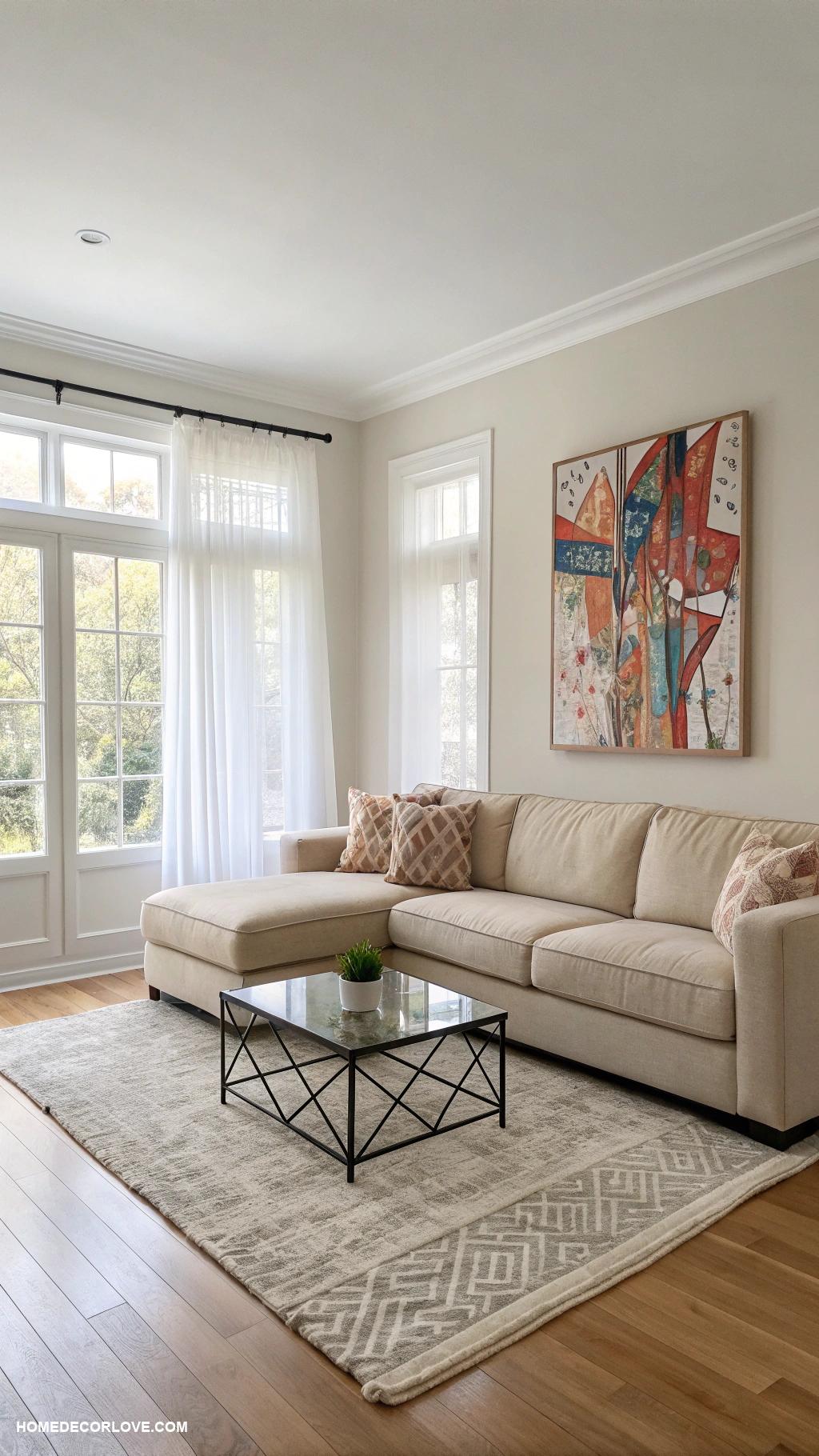 minimalist living room Incorporate a statement piece of art