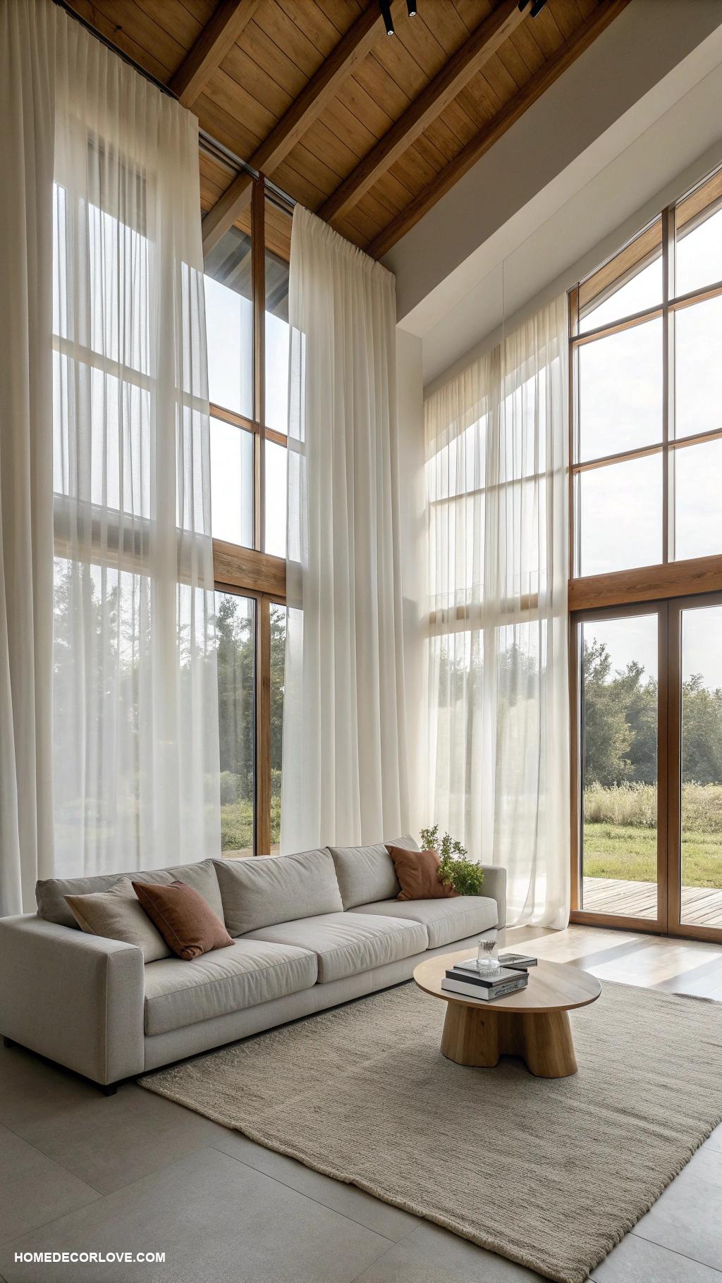 minimalist living room Maximize light with sheer curtains