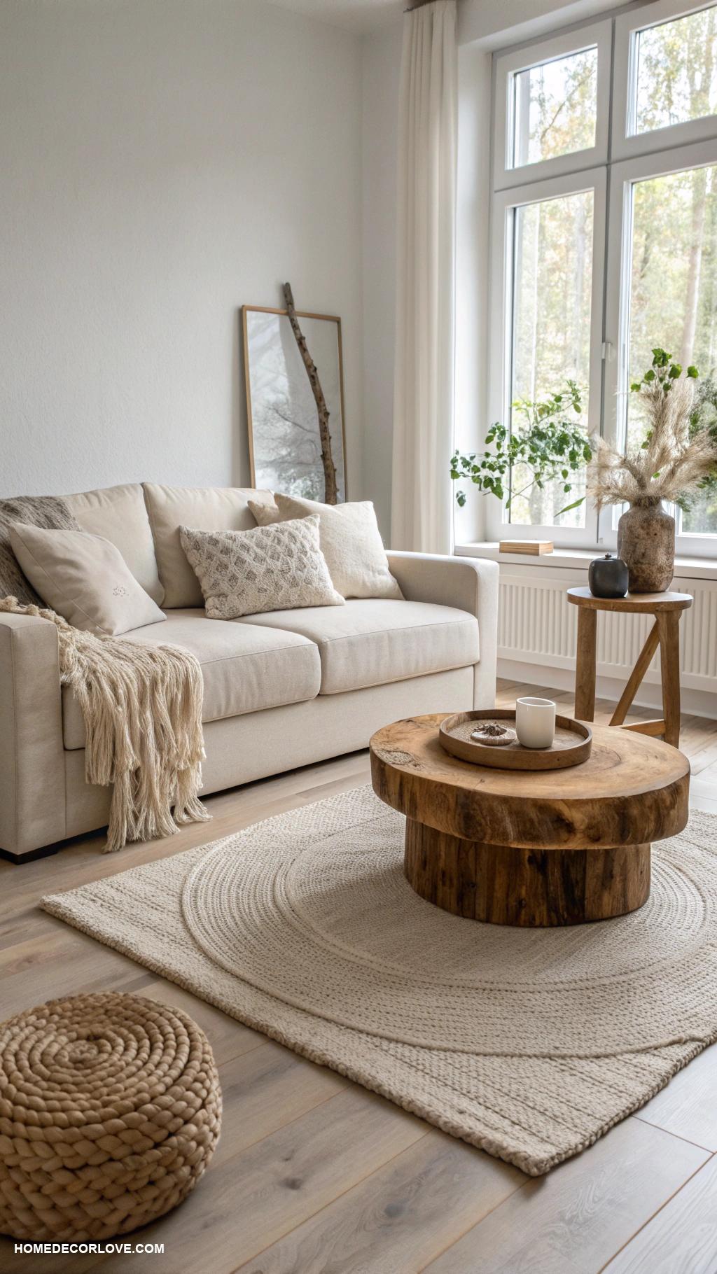 minimalist living room Neutral color palette with natural materials