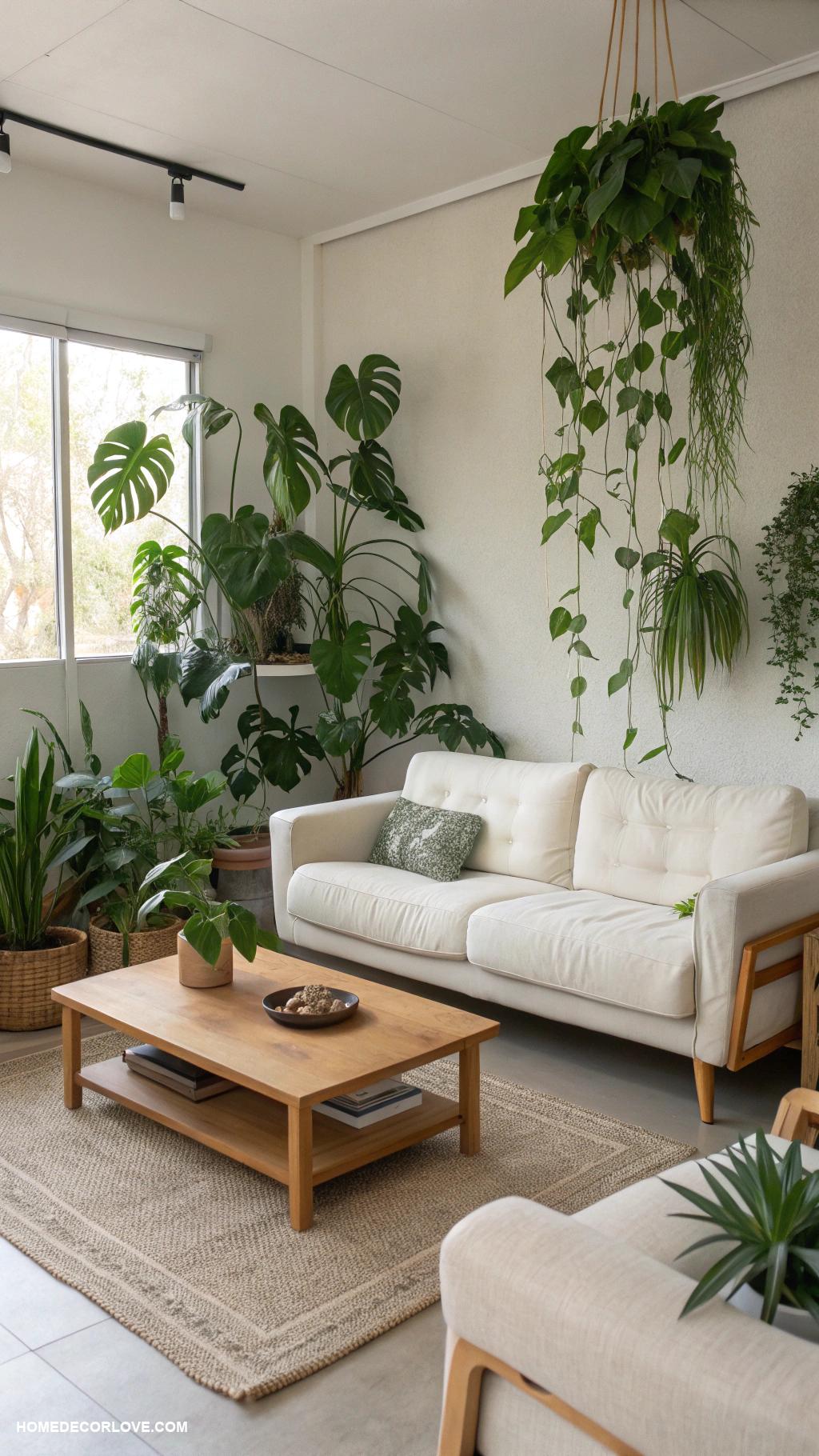 minimalist living room Use plants for natural decor