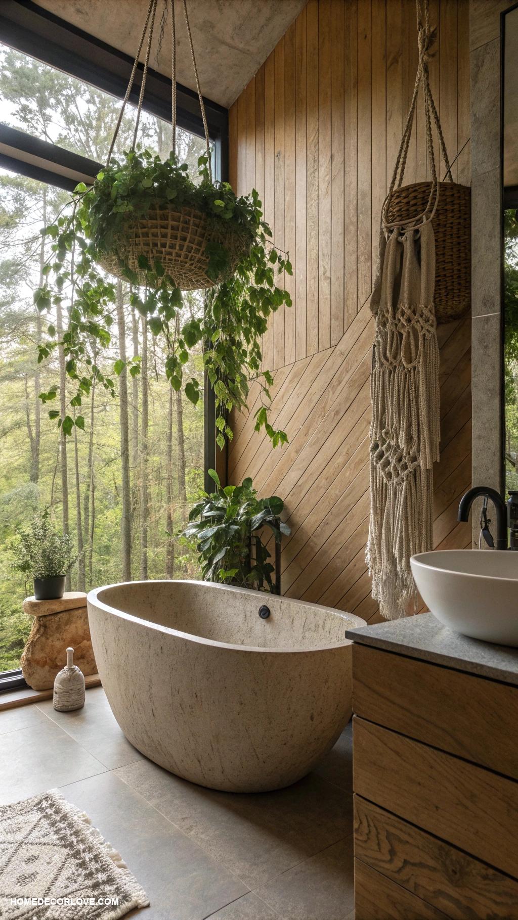 modern bathroom Organic materials for a soothing atmosphere