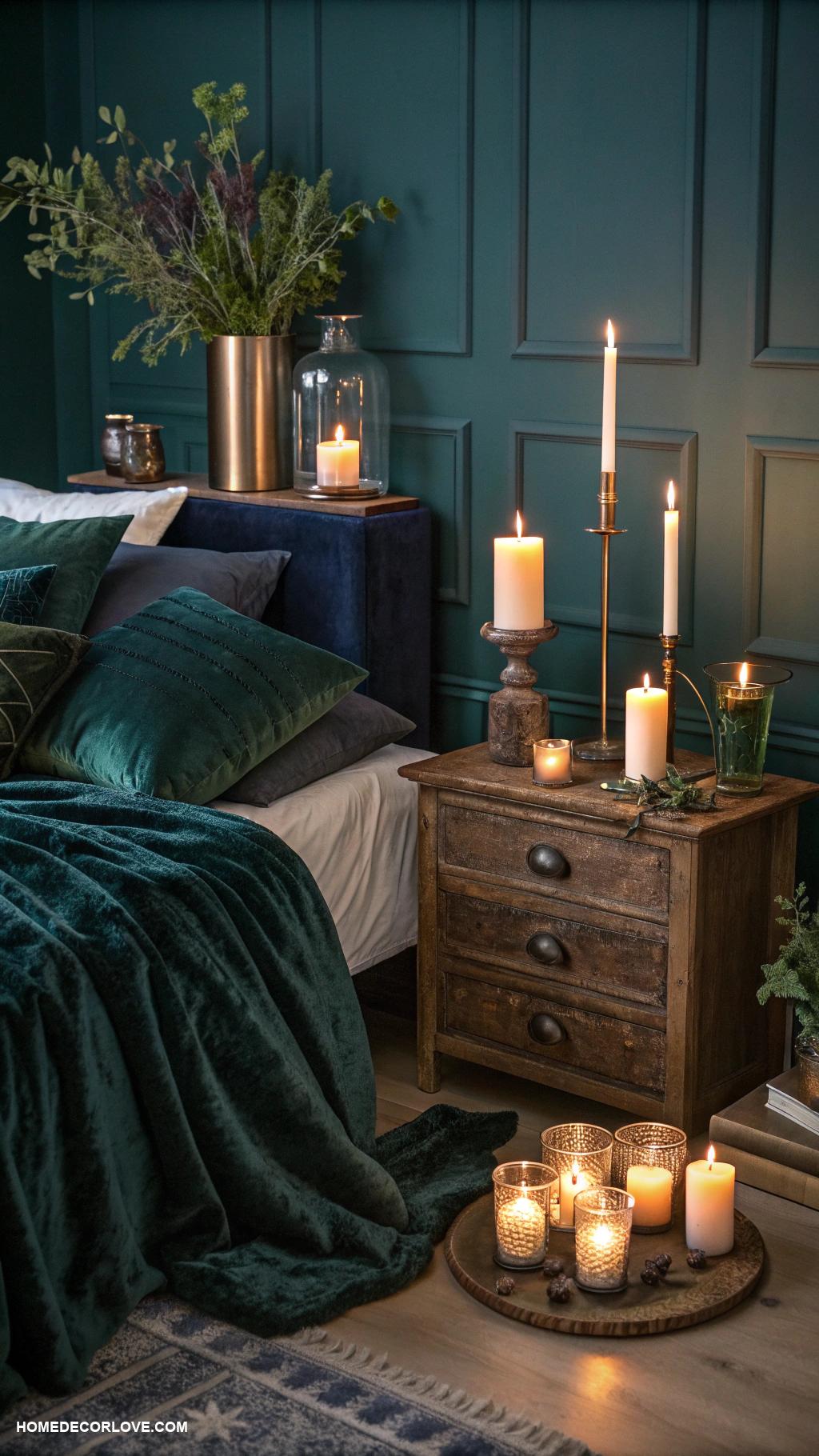 moody bedroom Candle assortment for warm ambiance