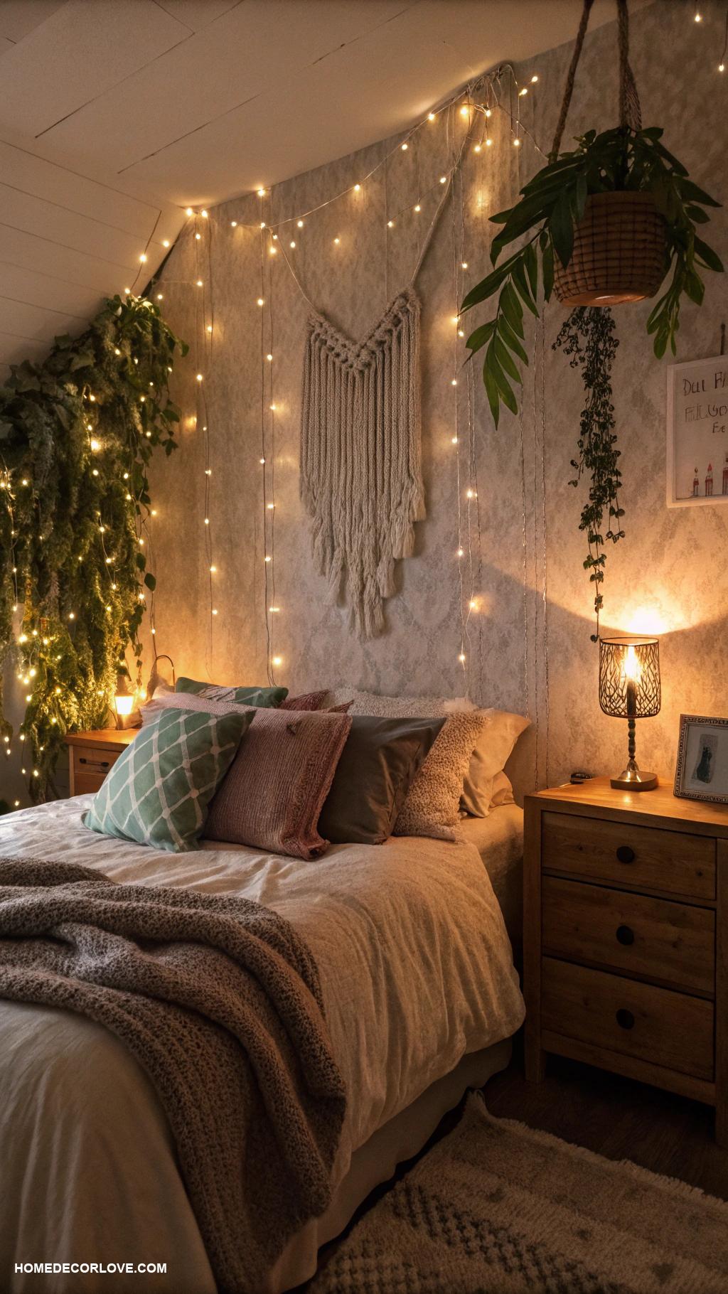 moody bedroom Mood lighting with string lights