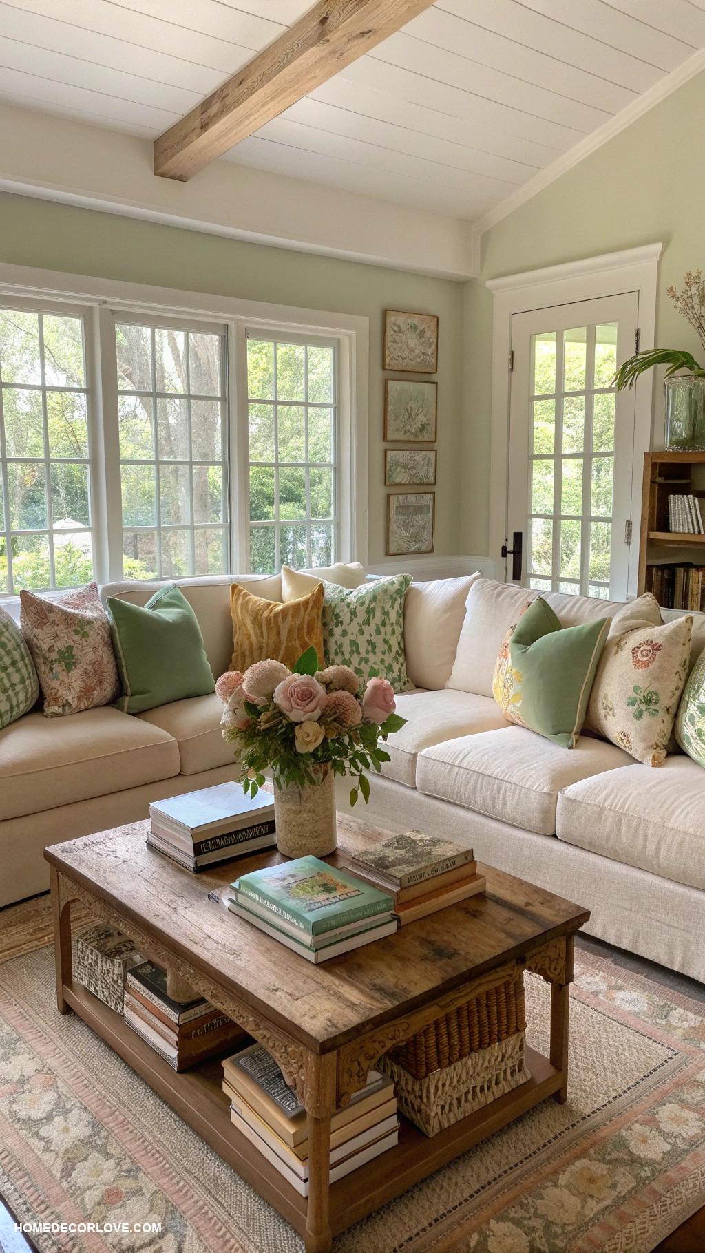 nancy meyers living room Green plants adding freshness and warmth