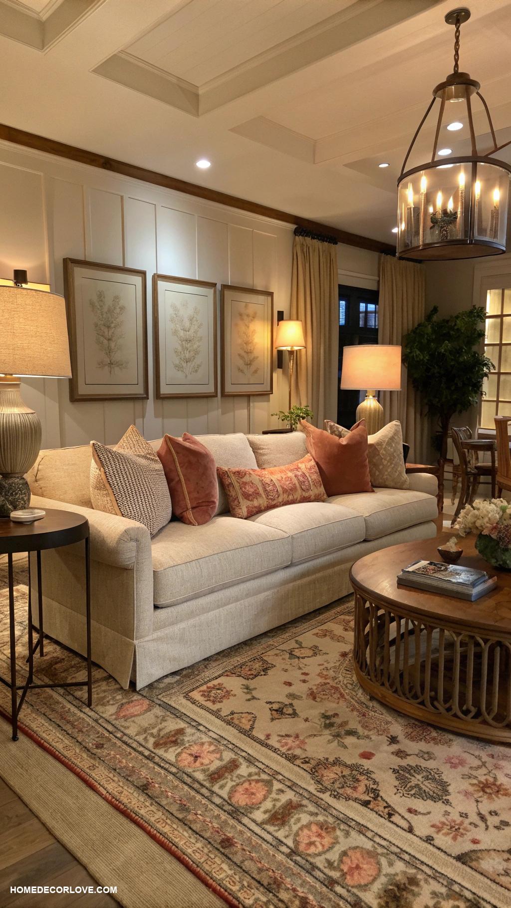 nancy meyers living room Layered lighting for warm ambiance