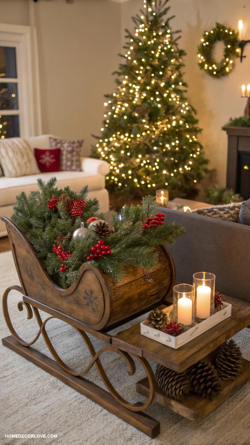 nostalgic christmas aesthetic Antique sleighs as seasonal centerpieces
