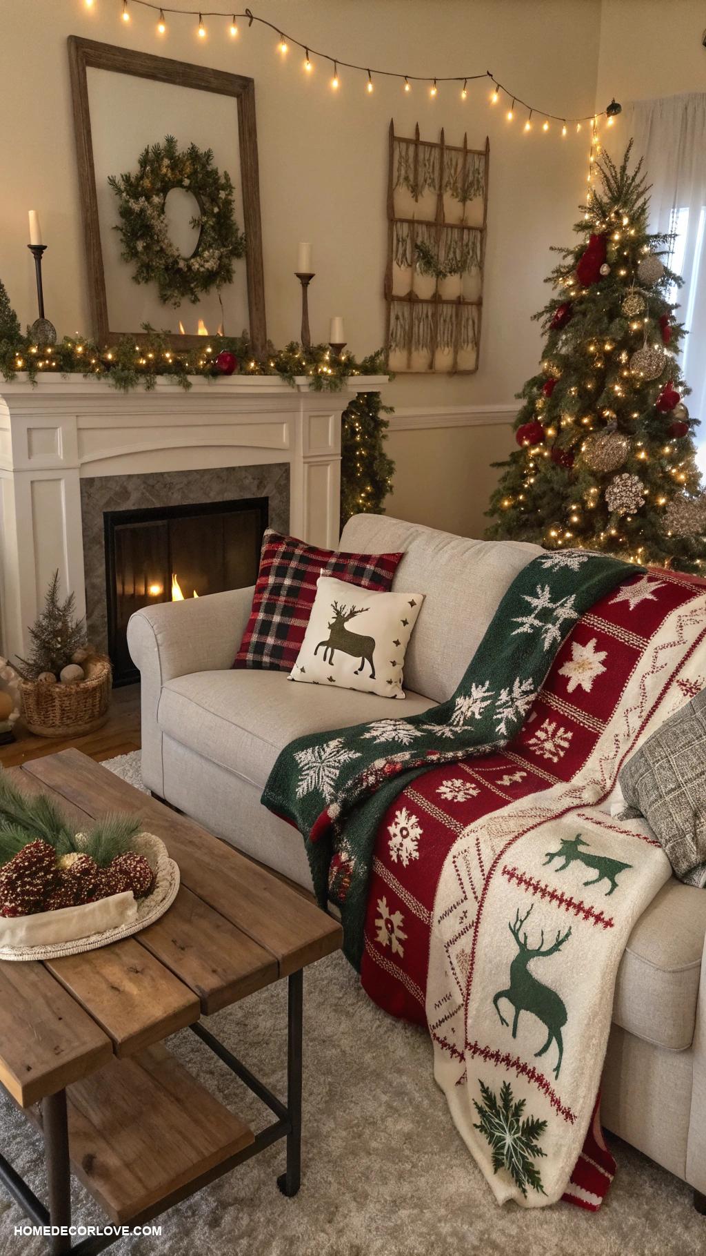 nostalgic christmas aesthetic Cozy blankets in holiday patterns