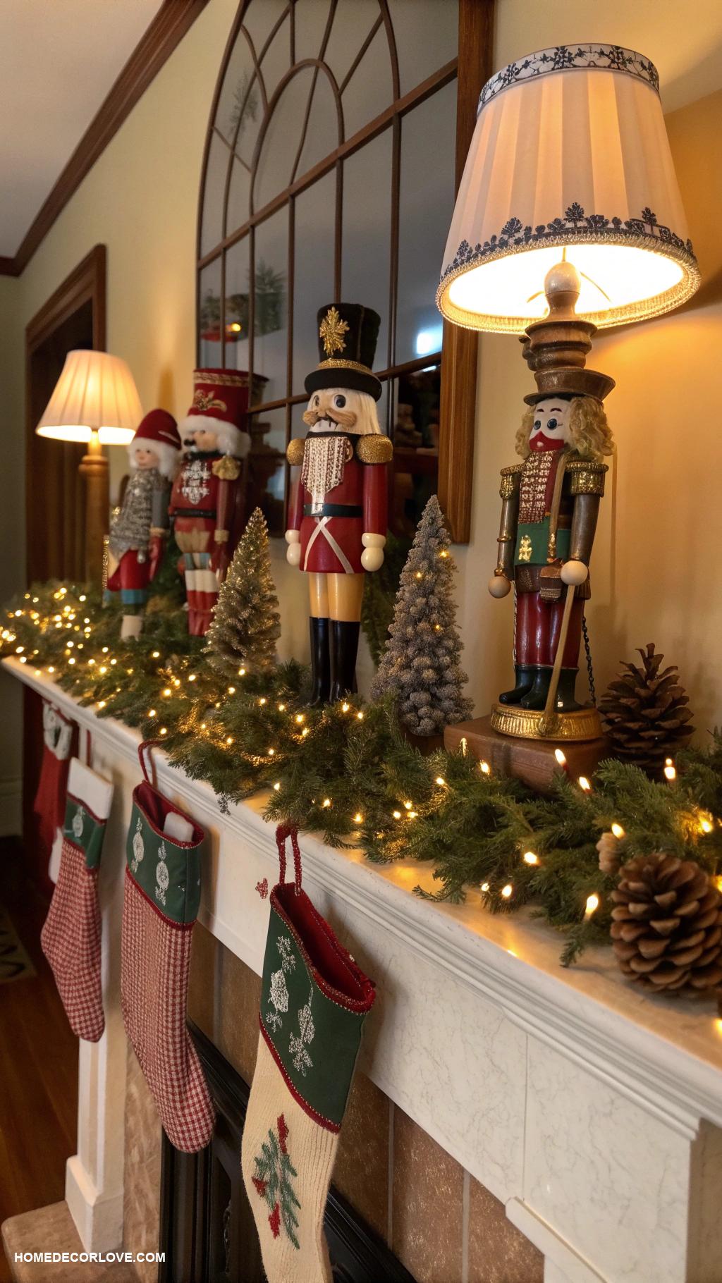 nostalgic christmas aesthetic Old fashioned nutcrackers on a mantel
