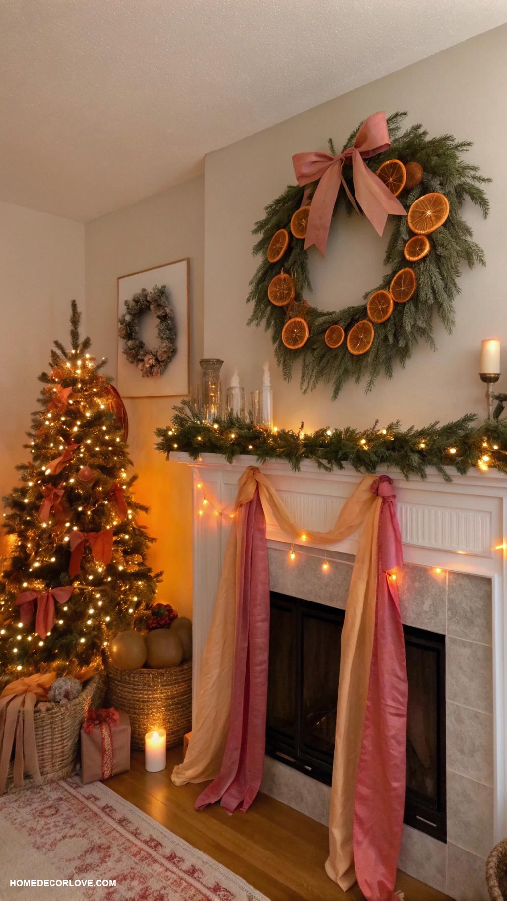 nostalgic christmas aesthetic Sunset hued garlands and wreaths