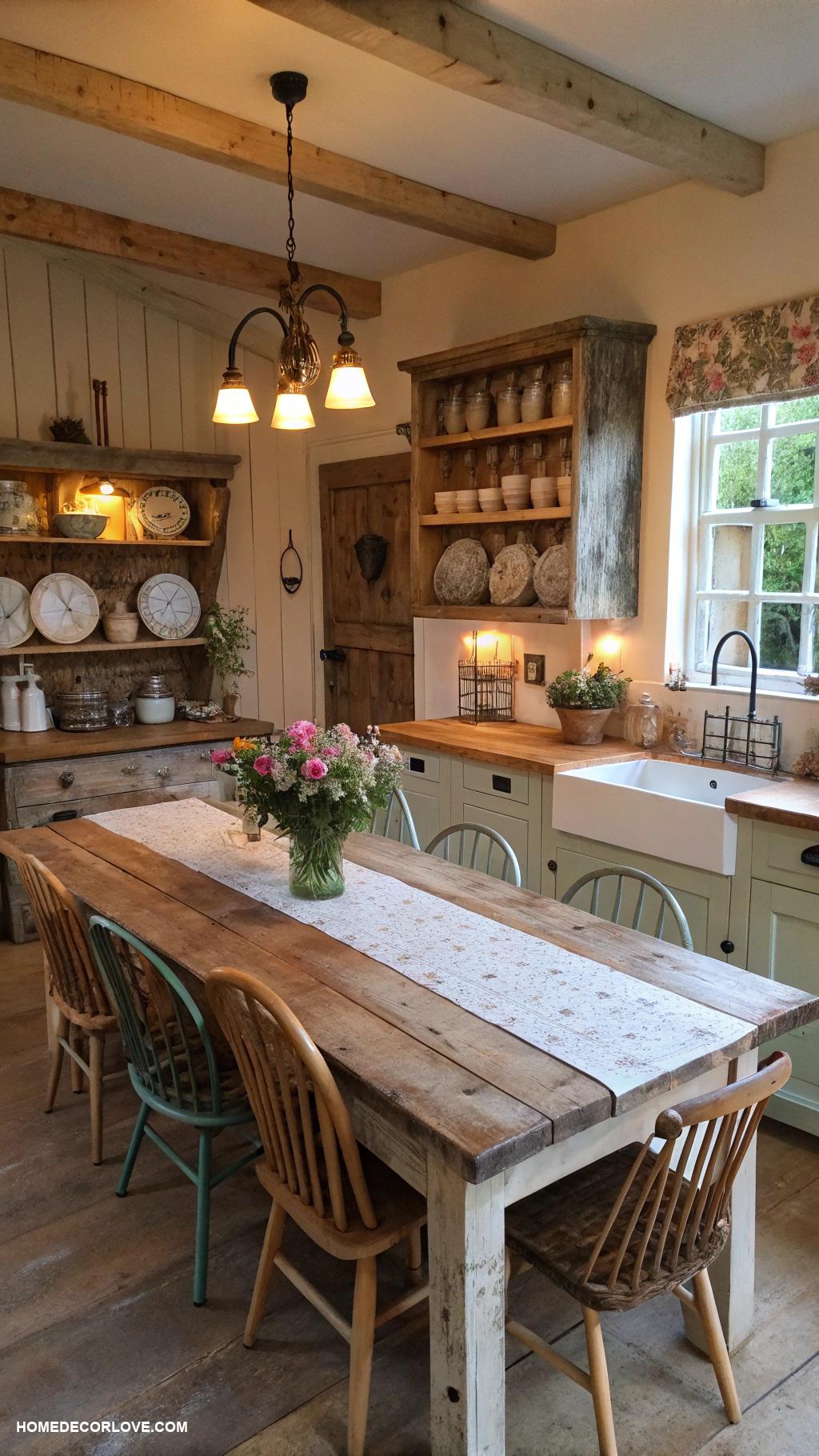 rustic kitchen A large farmhouse table for family gatherings