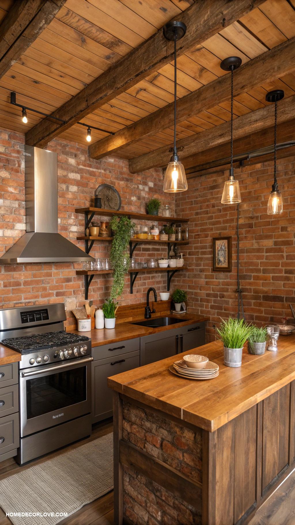 rustic kitchen Brick backsplash for an industrial charm