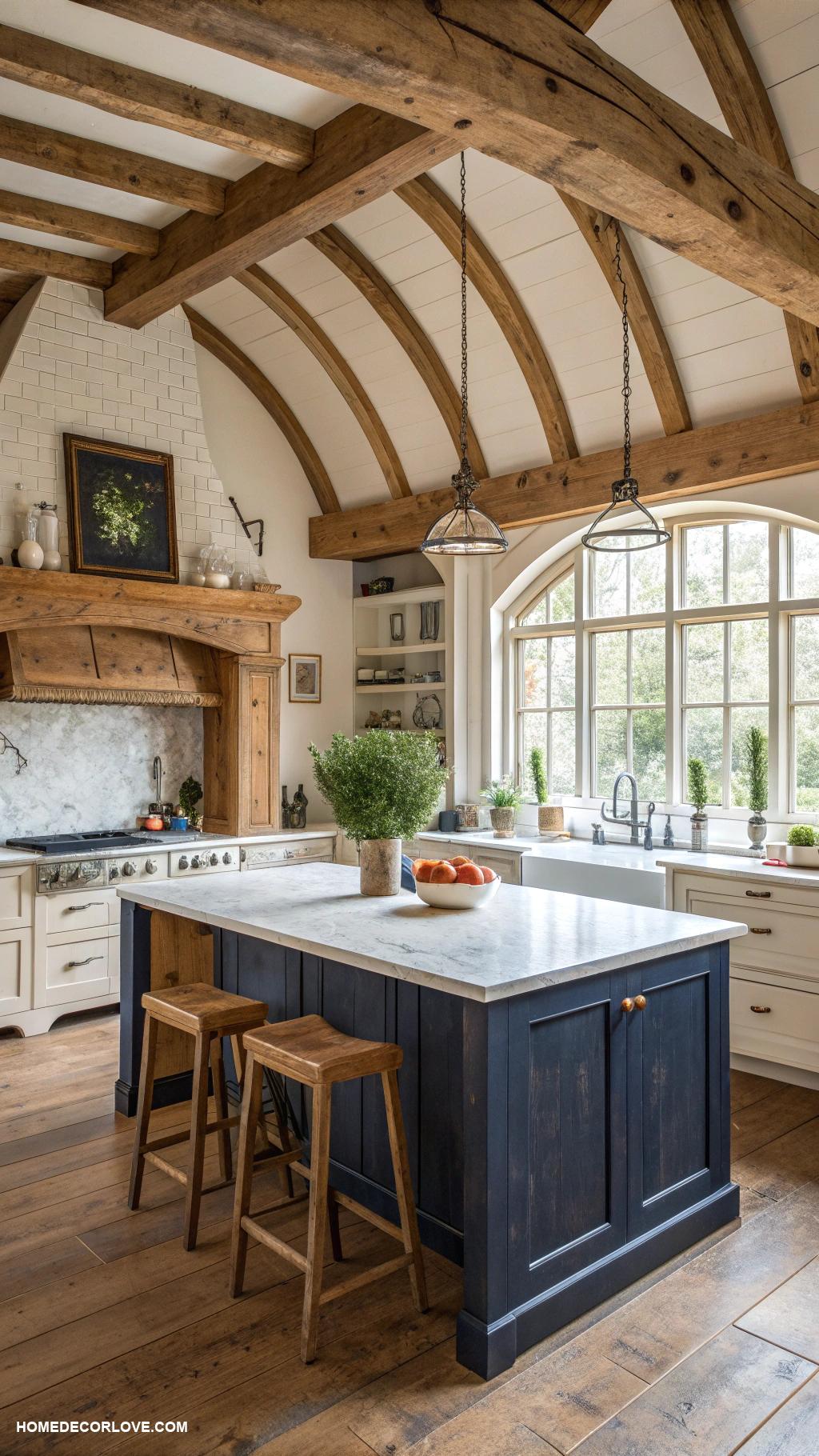rustic kitchen Exposed wooden beams for a warm feel