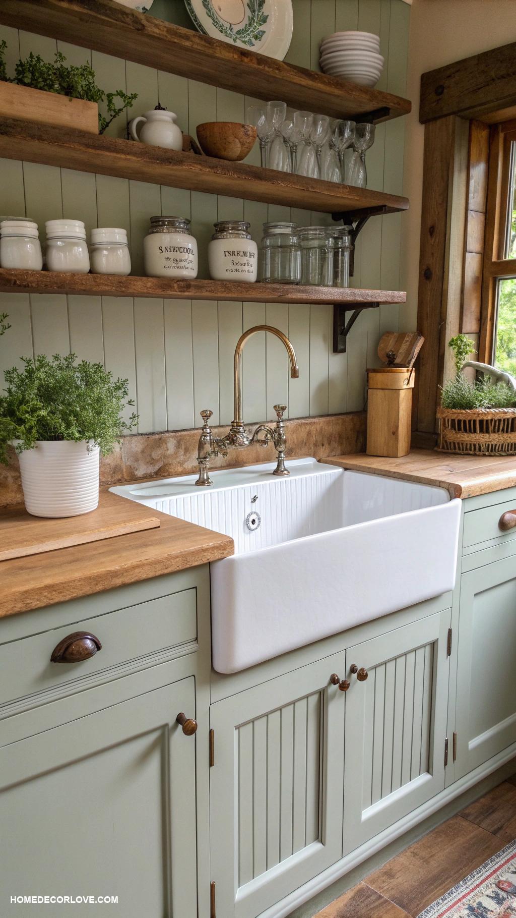 rustic kitchen Vintage farmhouse sink with classic hardware